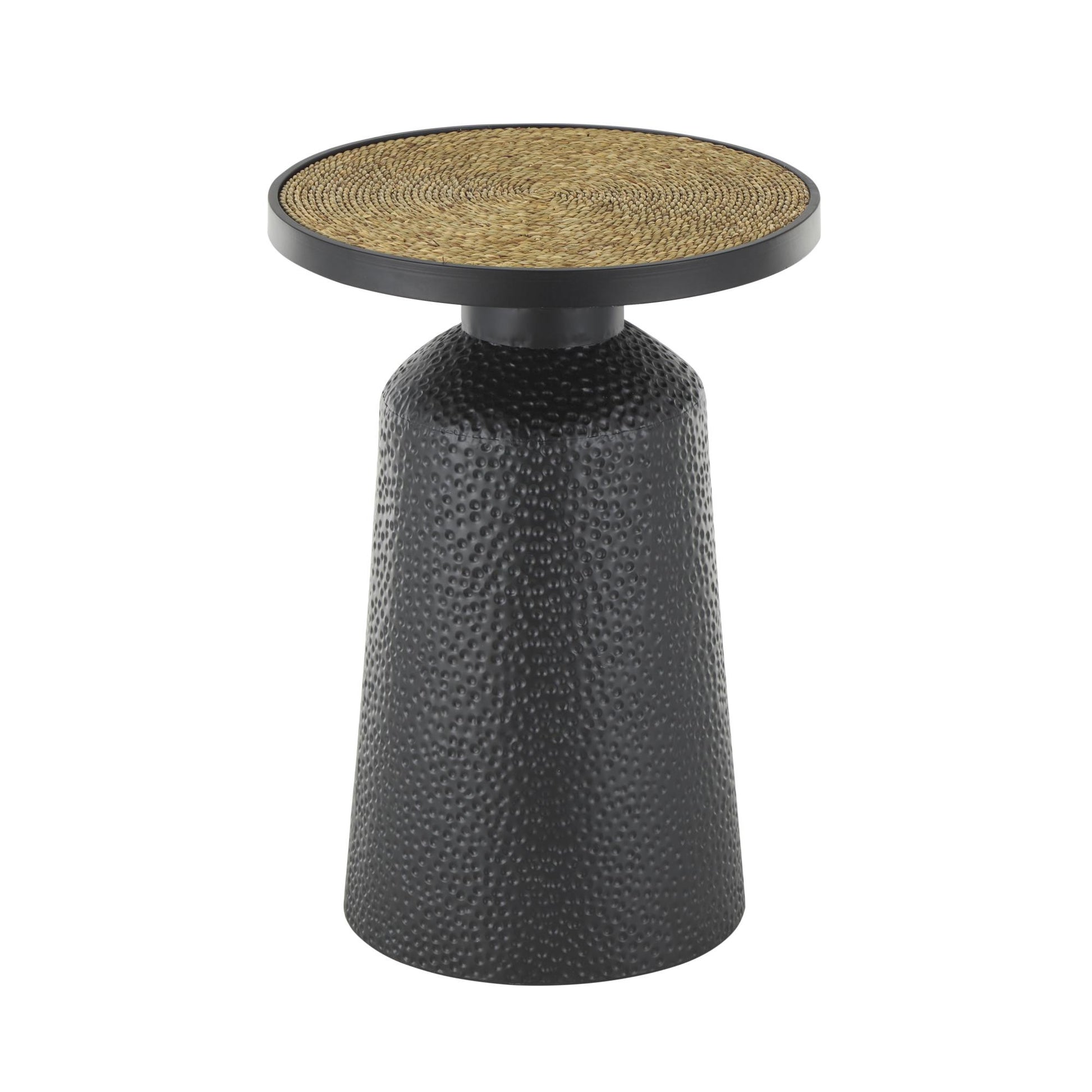 Black Metal Handmade Side End Accent Table with Rope Tabletop