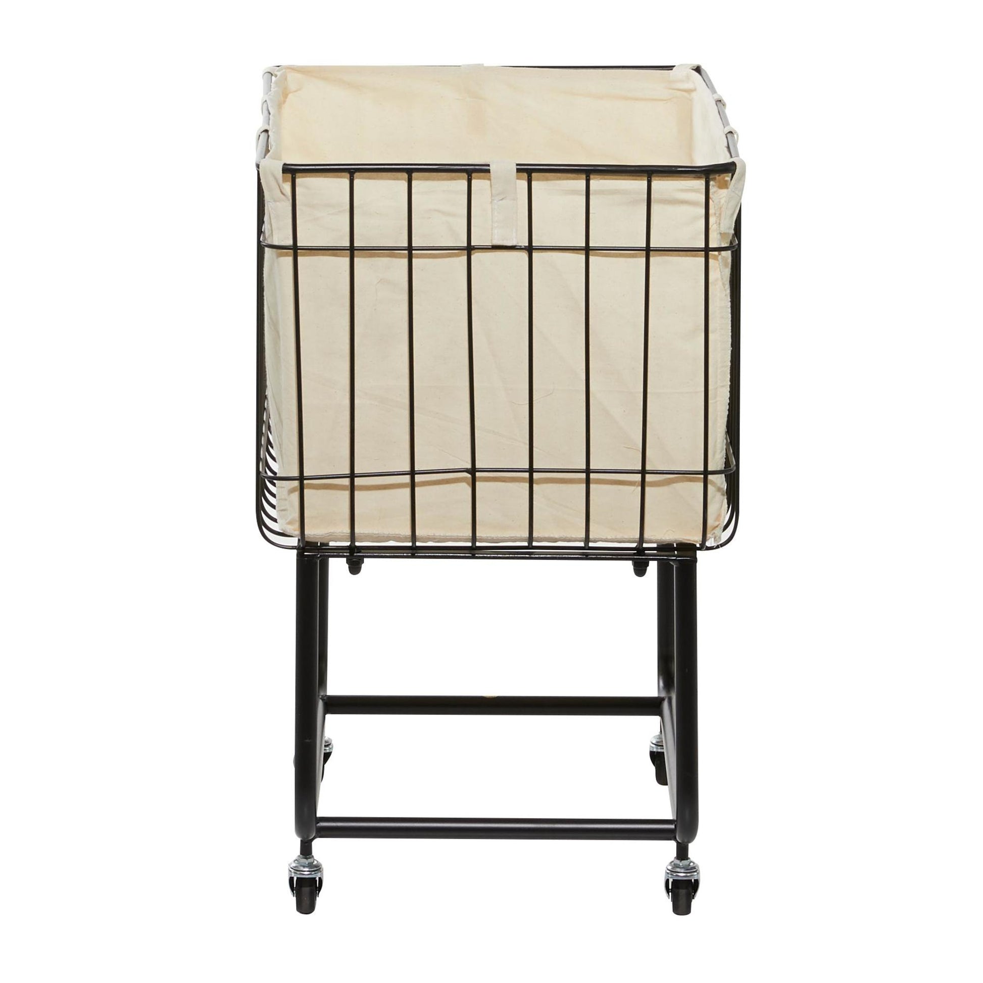 Black Metal Deep Set Wire Basket Mobile Storage Cart with Wheels and Fabric Lining