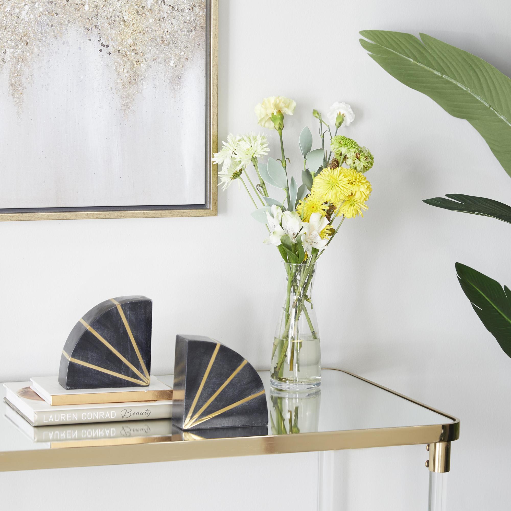 CosmoLiving by Cosmopolitan Set of 2 Geometric Marble 9 lbs Decorative Bookends with Gold Inlay
