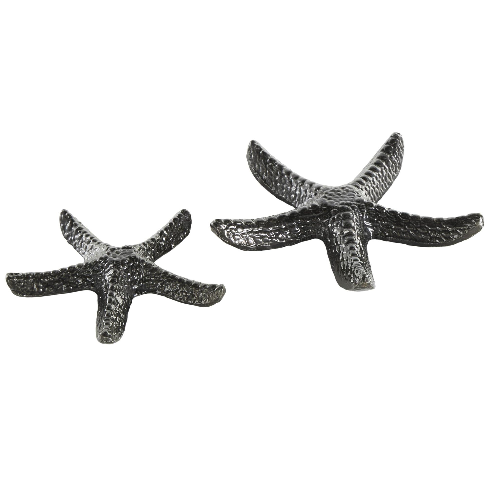 Set of 2 Starfish Black Aluminum Metal Bubble Textured Decorative Sculpture
