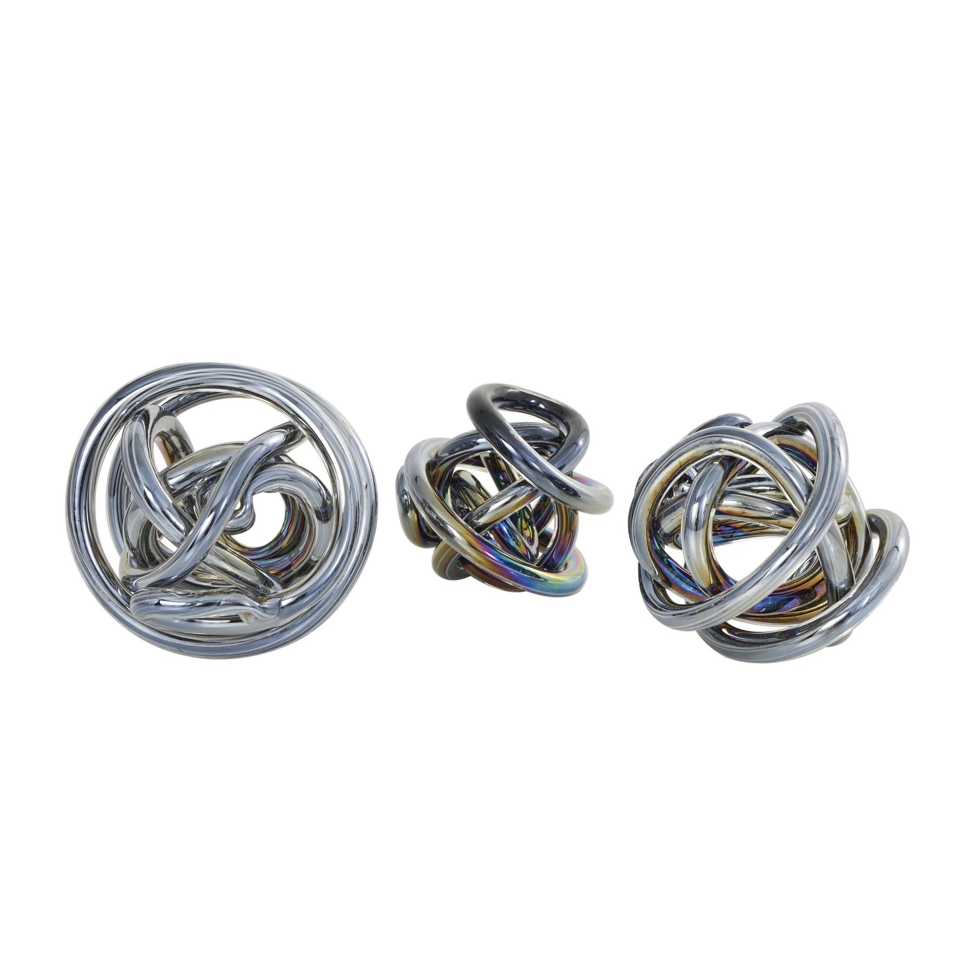 Set of 3 Knot Glass Handmade Knotted Ball Decorative Sculpture