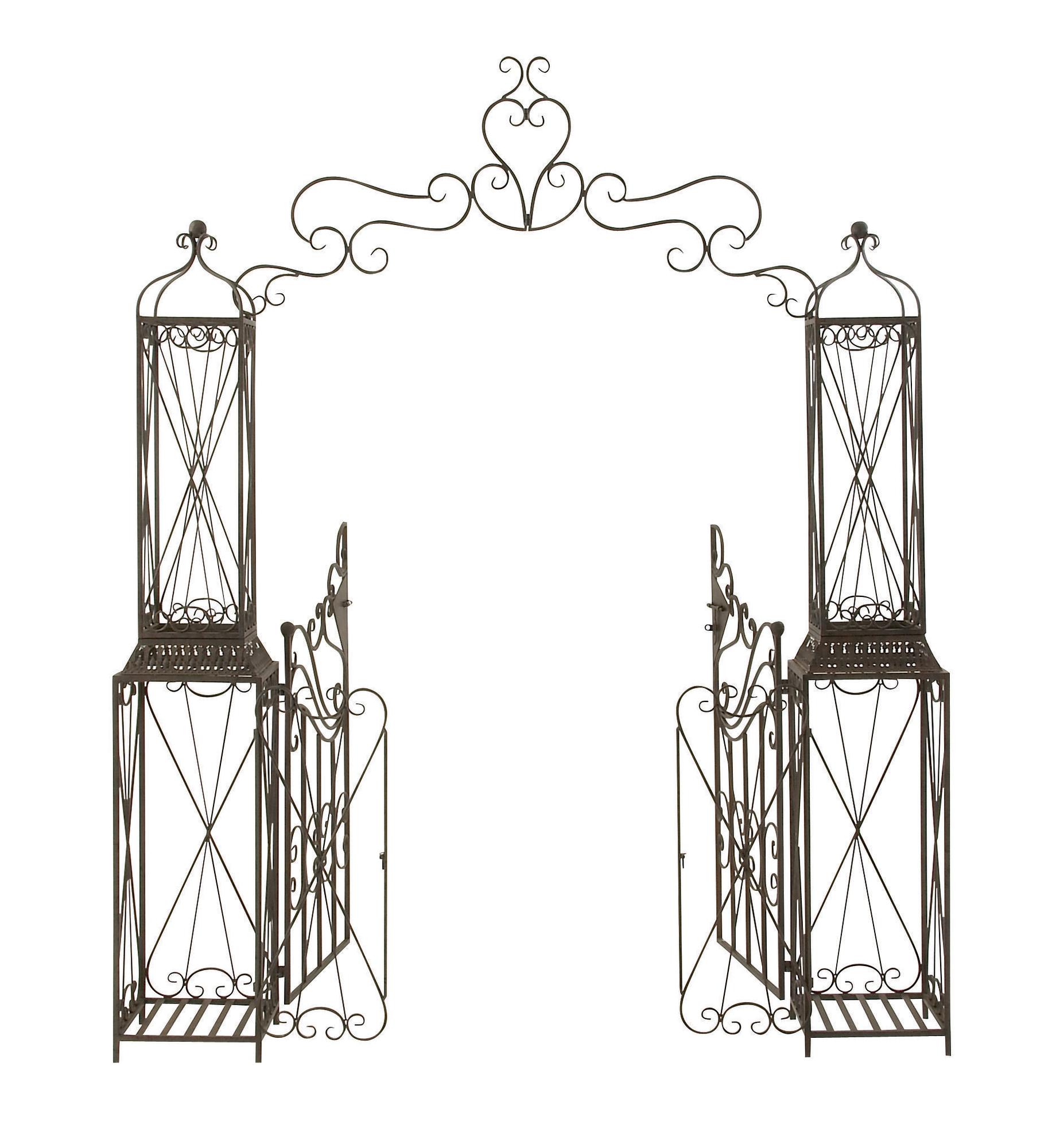 Scroll Bronze Metal Indoor Outdoor Arched Gate Indoor Outdoor Garden Arbor with Pillars and Latch Lock Closure