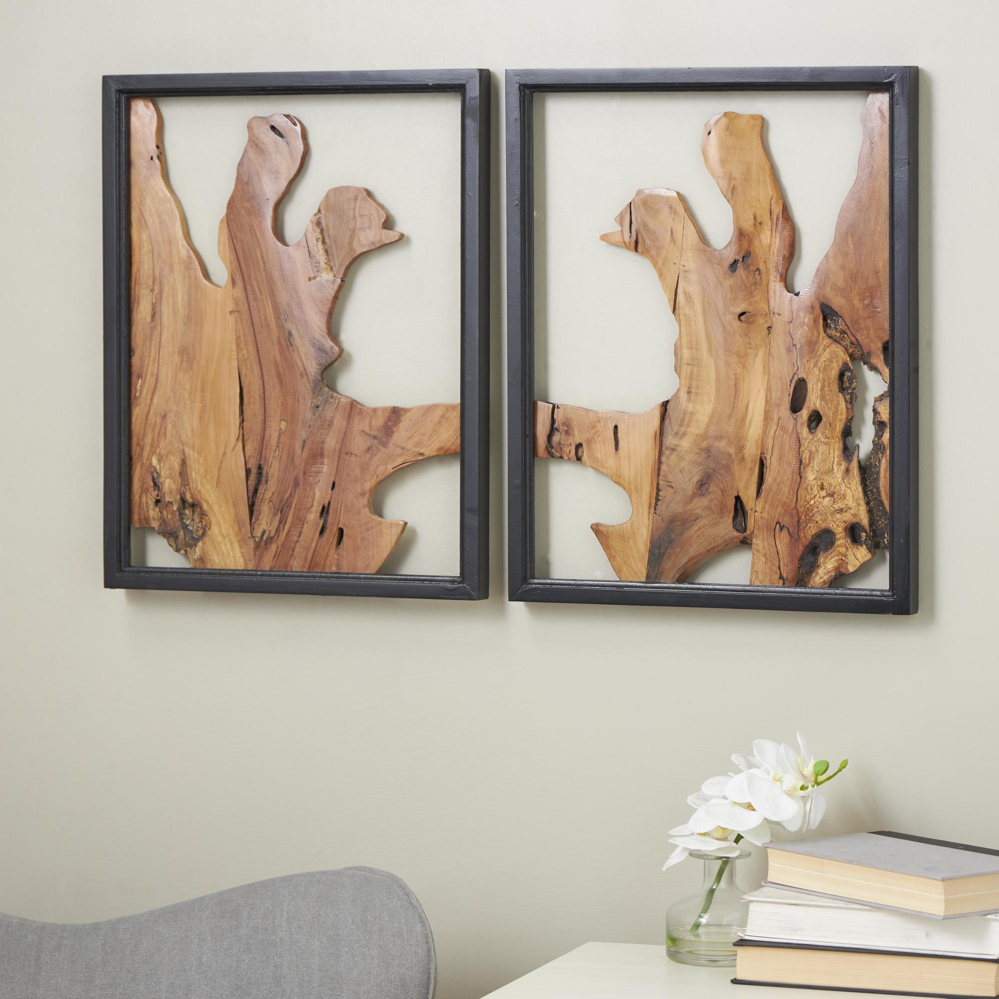 Abstract Brown Wood Handmade Live Edge Home Wall Decor with Black Frames