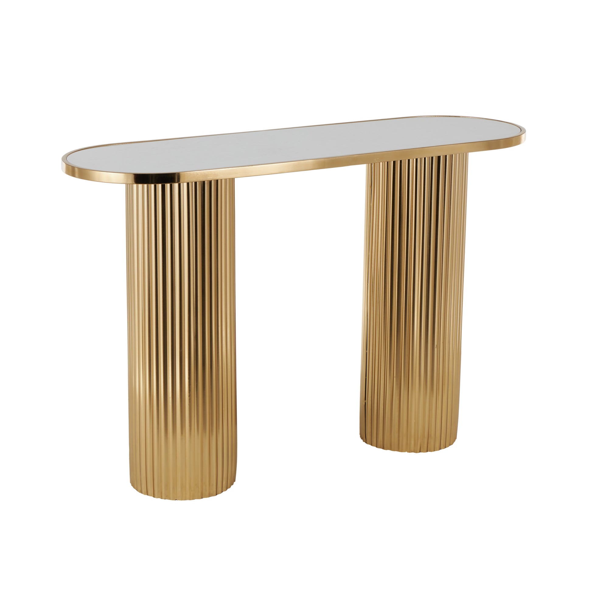 Metal Handmade Oval Living Room Console Table with Ribbed Legs