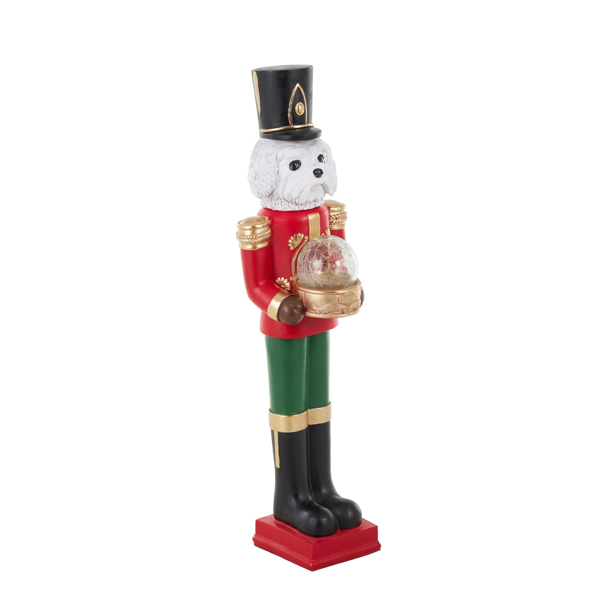 Dog Red Fiberglass Tall Soldier Nutcracker Decorative Christmas Sculpture with LED Light Snow Globe