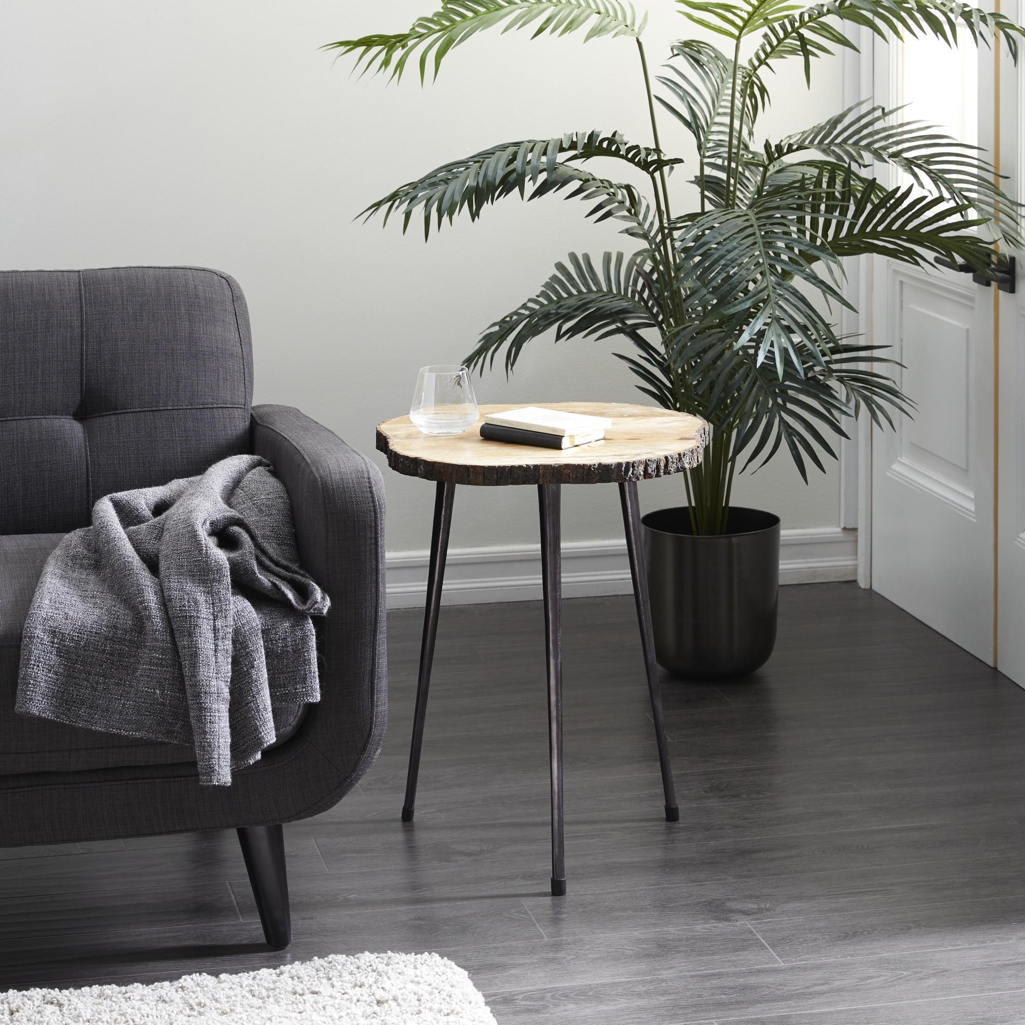 Brown Mango Wood Side End Accent Table with Footrest
