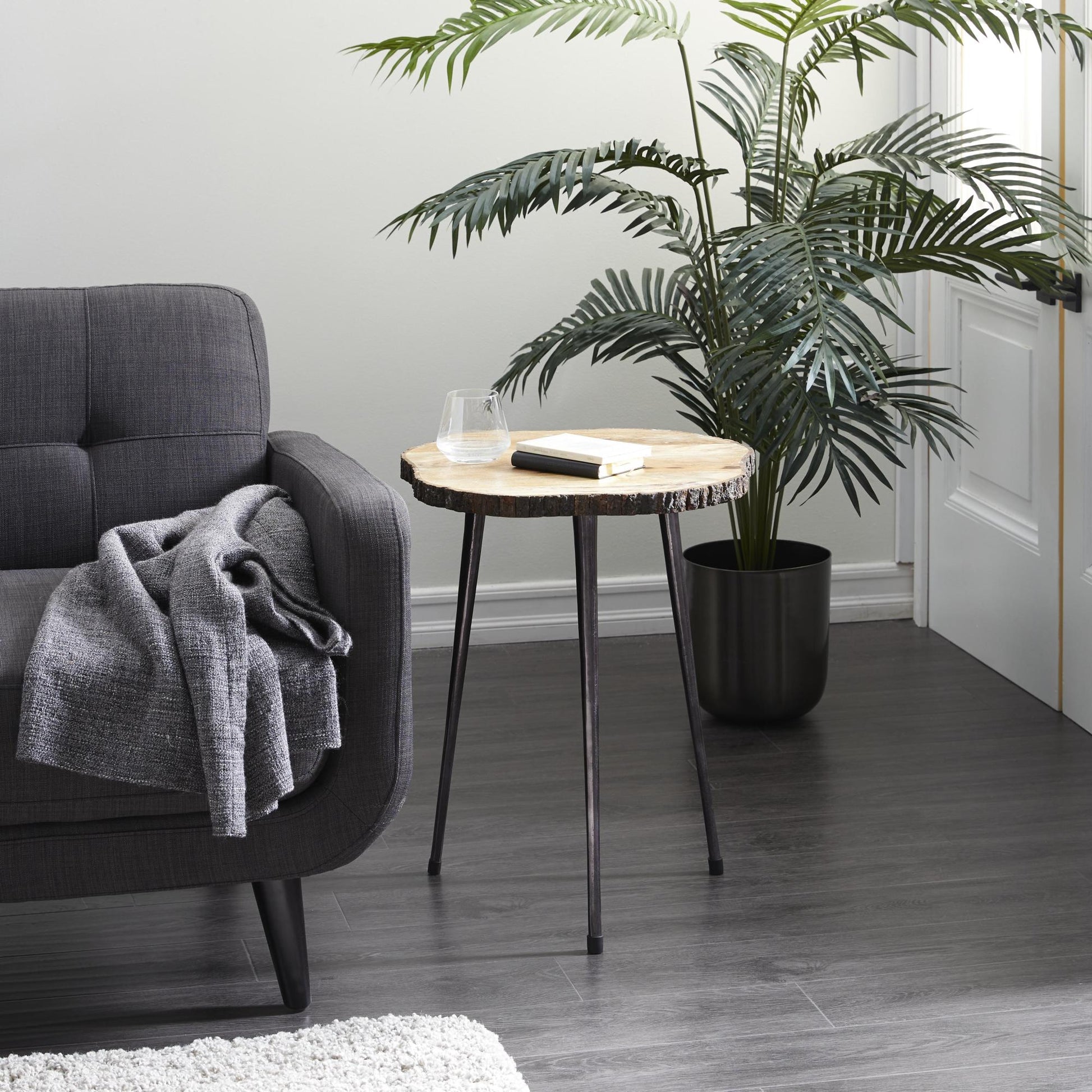 Brown Mango Wood Side End Accent Table with Footrest