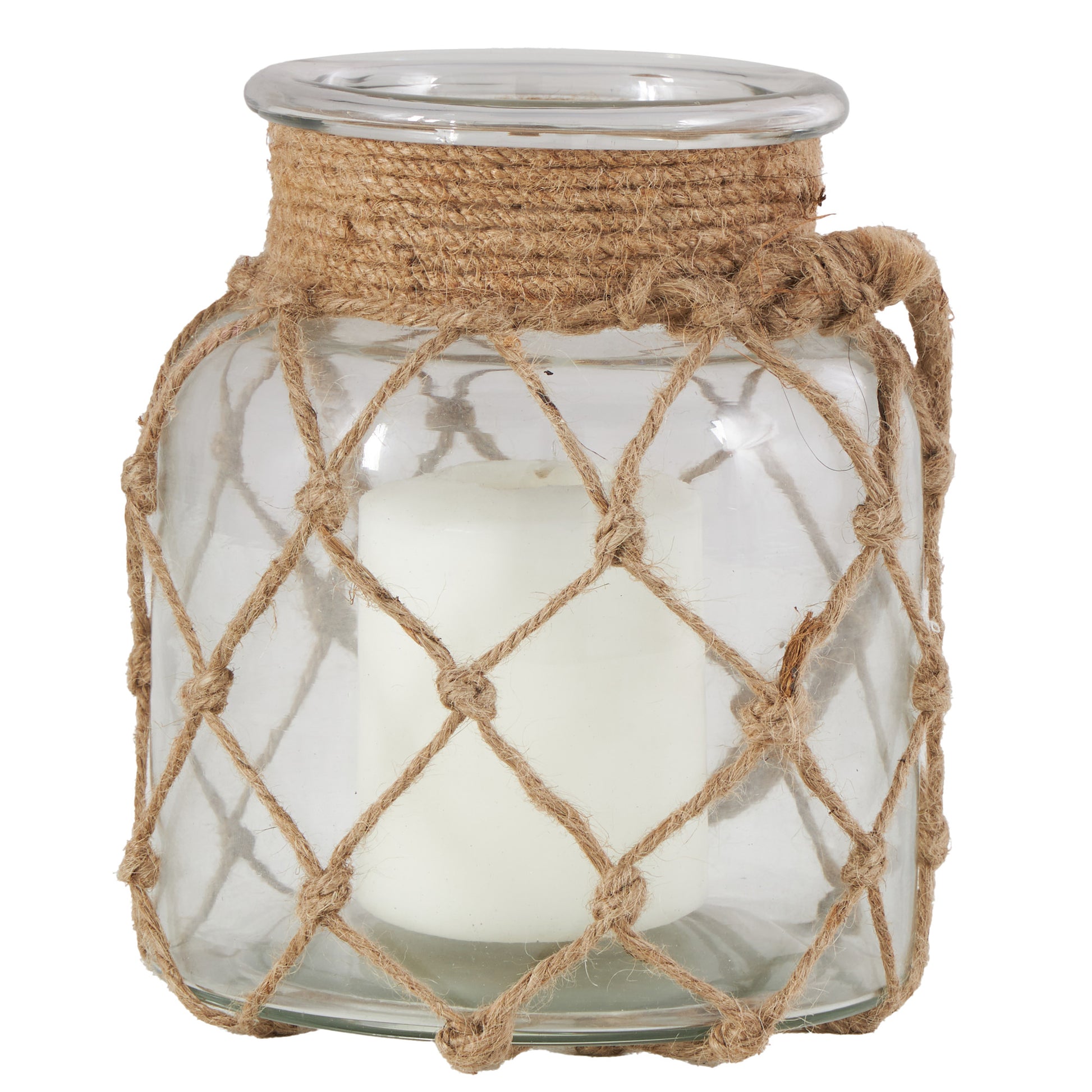 Brown Glass Handmade Decorative Indoor Outdoor Candle Lantern with Hanging Rope