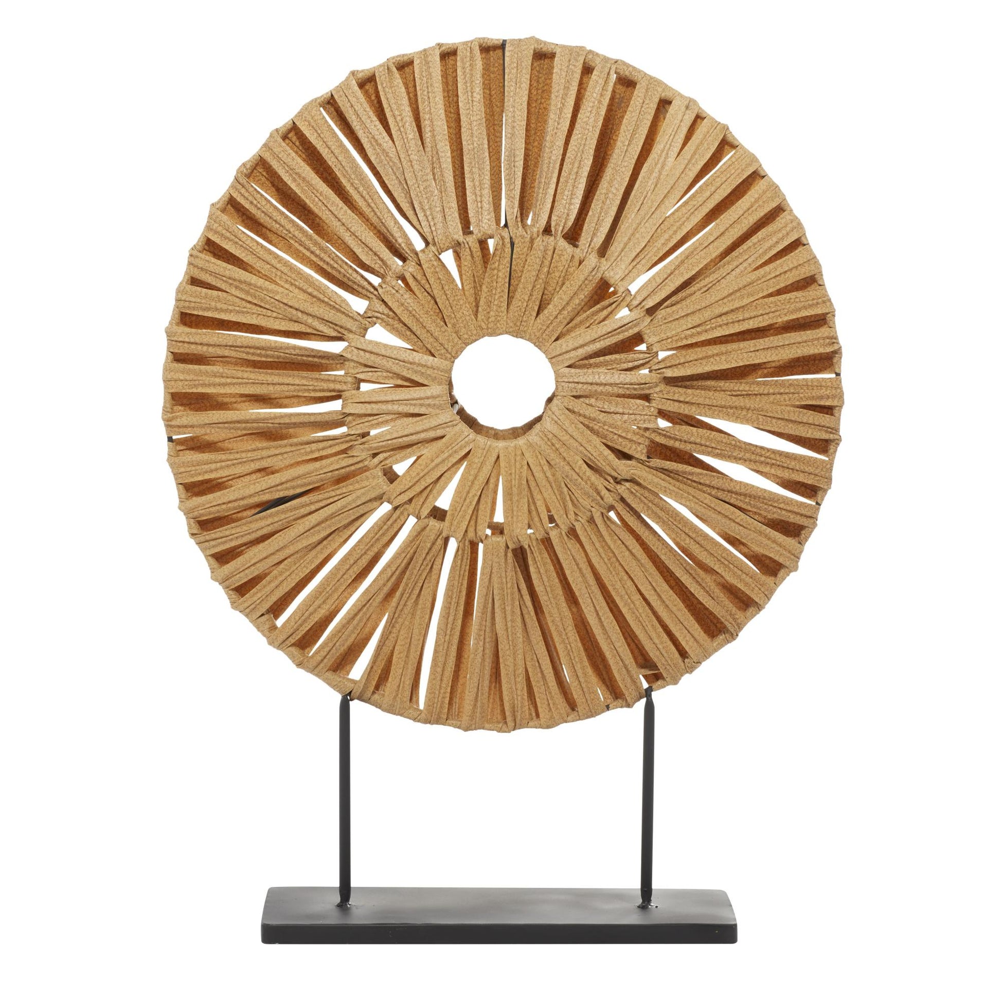Abstract Brown Plastic Rattan Handmade Decorative Sculpture with Black Stand