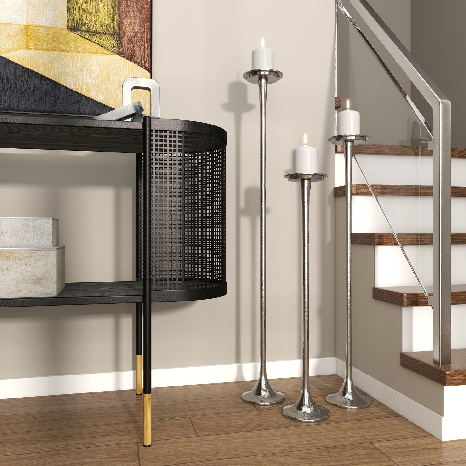 Set of 3 Aluminum Metal Tall Decorative Candle Holder