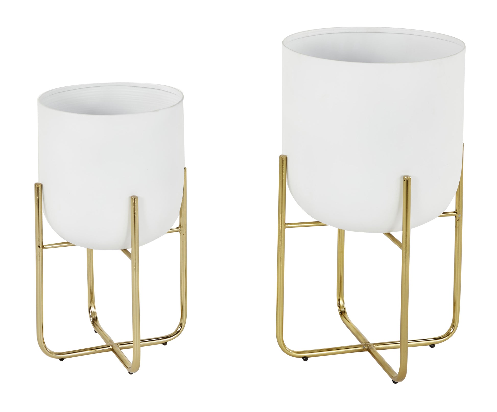 Set of 2 Metal Brushed Dome Indoor Outdoor Planter with Curved X-Shaped Stands