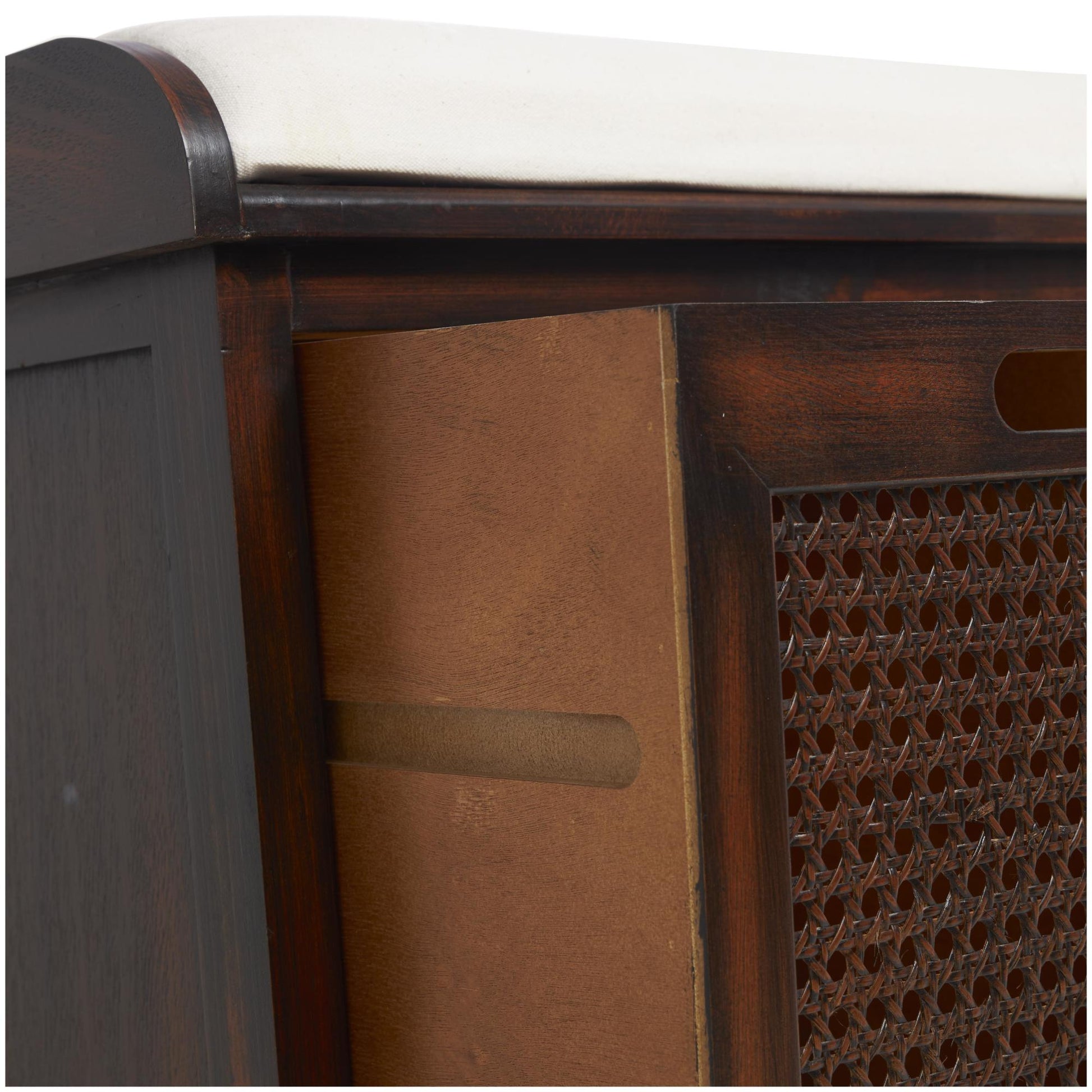Brown Wood Room Storage Bench with Upholstered Seat