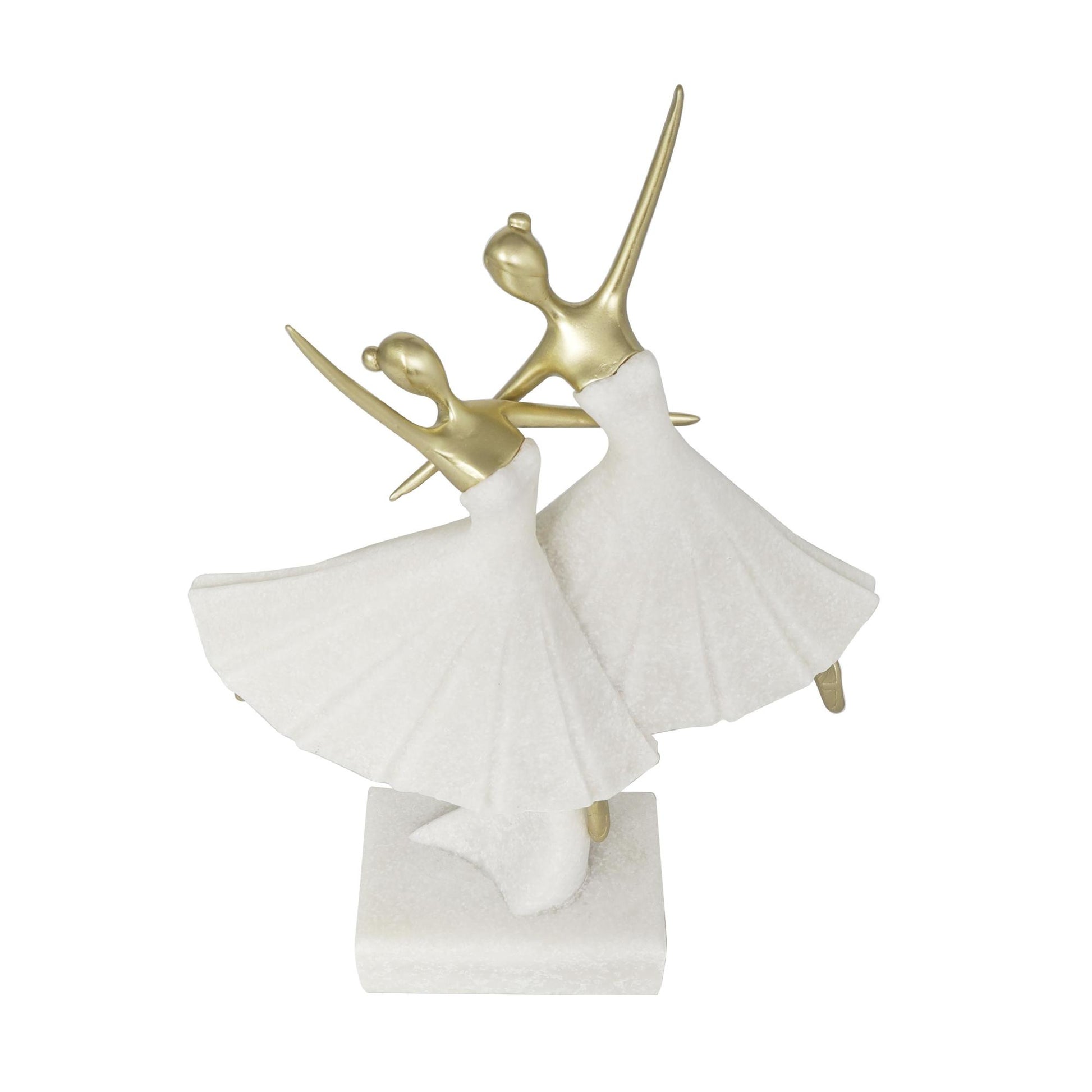 Dancer Cream Polystone Ballet Decorative Sculpture with Gold Accents