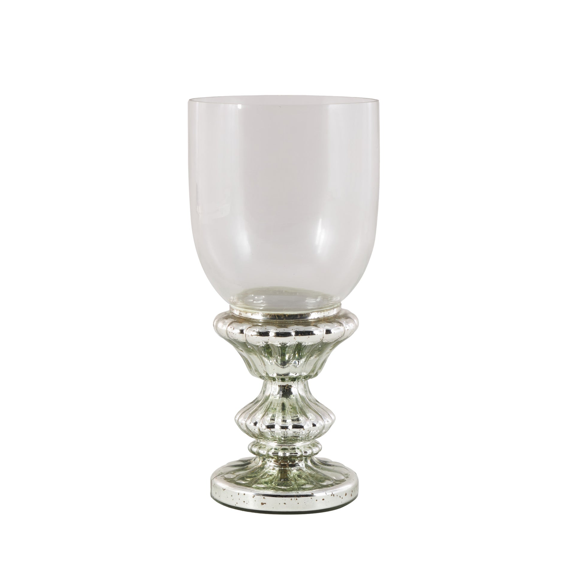 Silver Glass Handmade Turned Style Pillar Room Hurricane Lamp with Faux Mercury Glass Finish