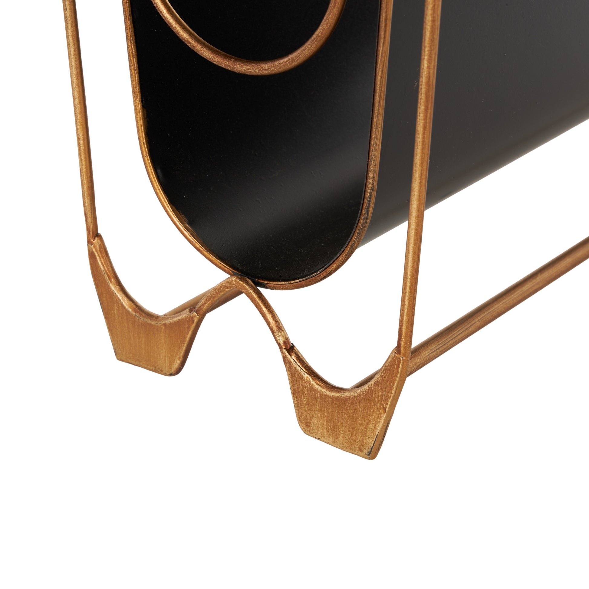 Black Metal Curved Decorative Magazine Holder with Brass Stand