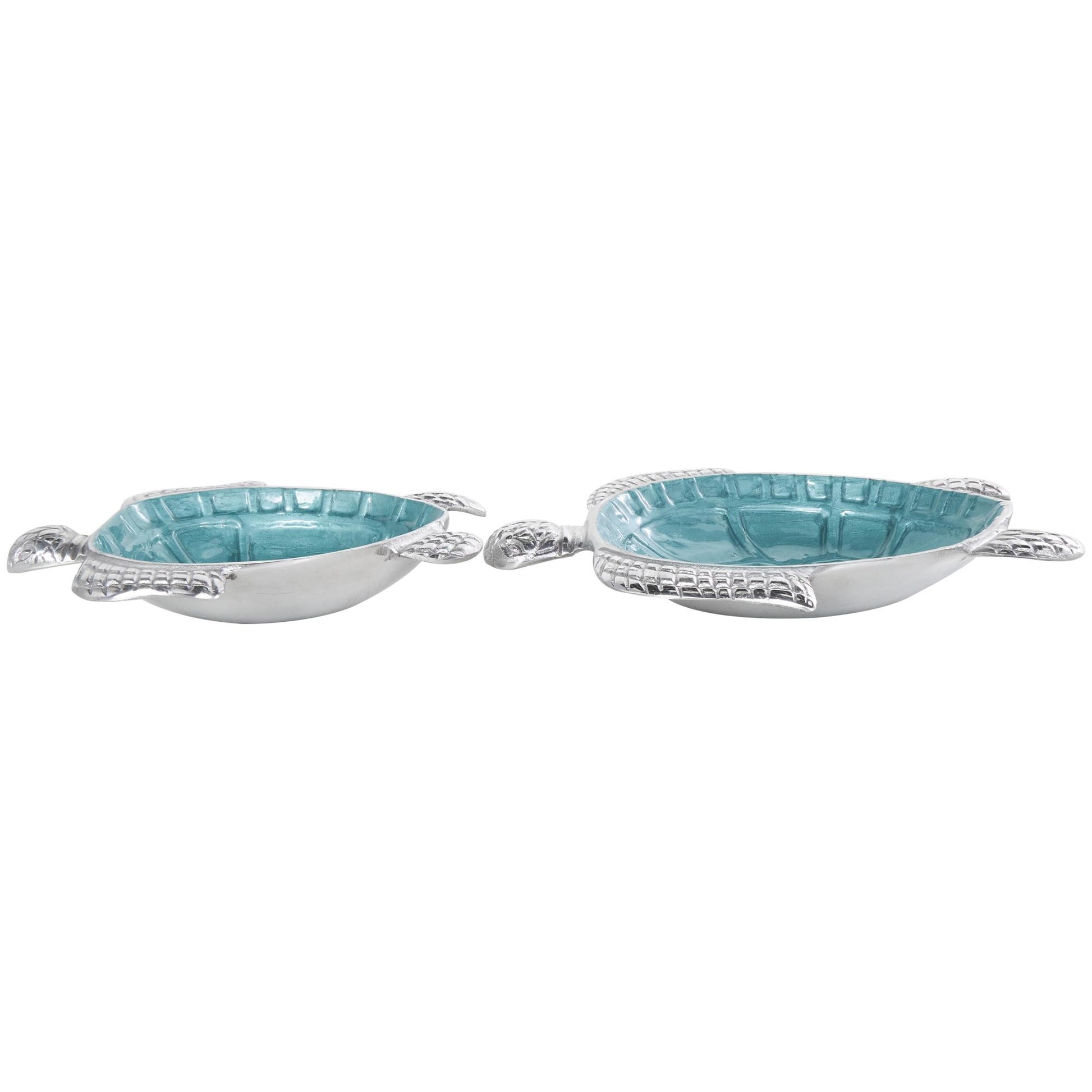 Set of 2 Turtle Aluminum Metal Handmade Enameled Large Decorative Bowl with Silver Metal Exterior