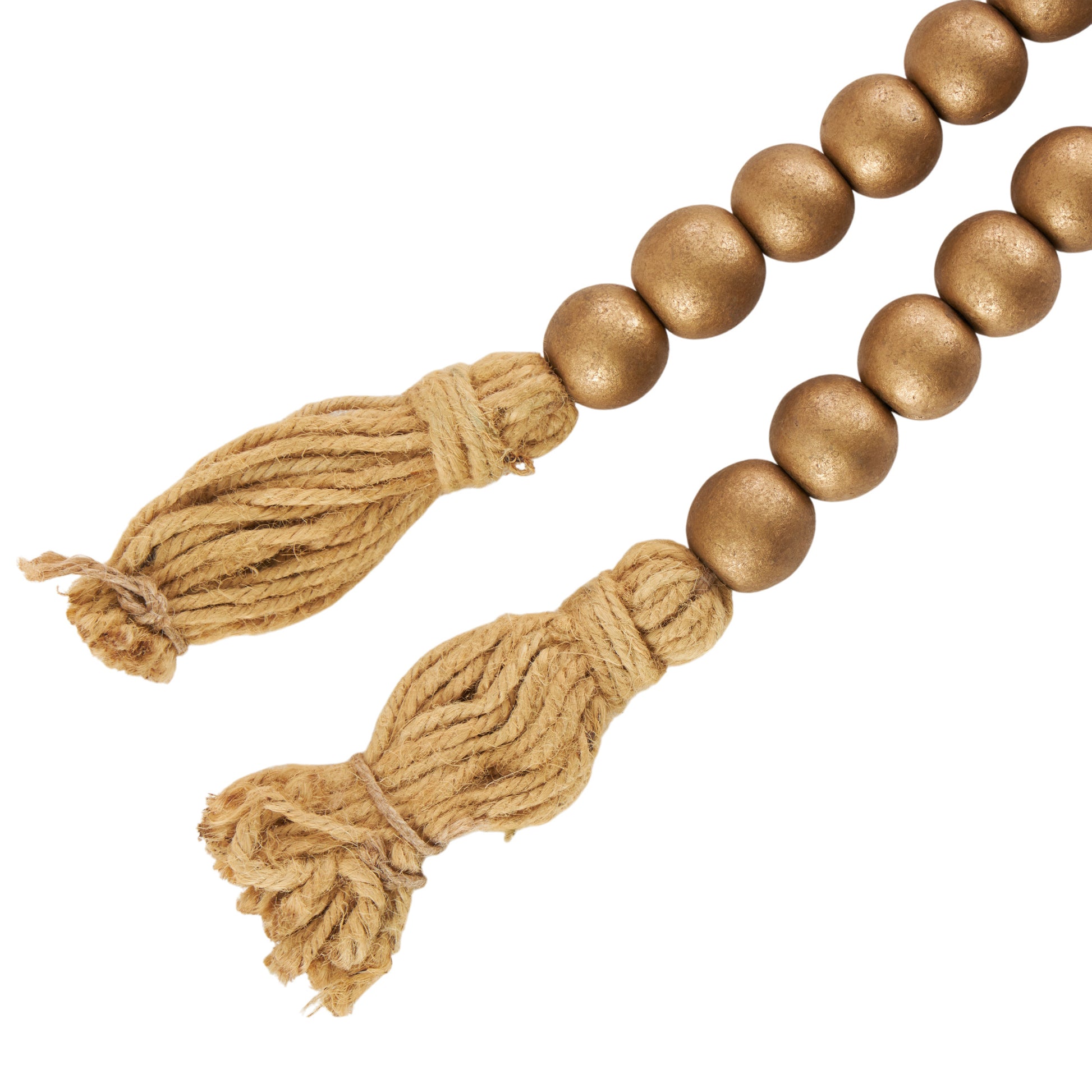 Mango Wood Handmade Round Long Carved Beaded Garland with Tassel
