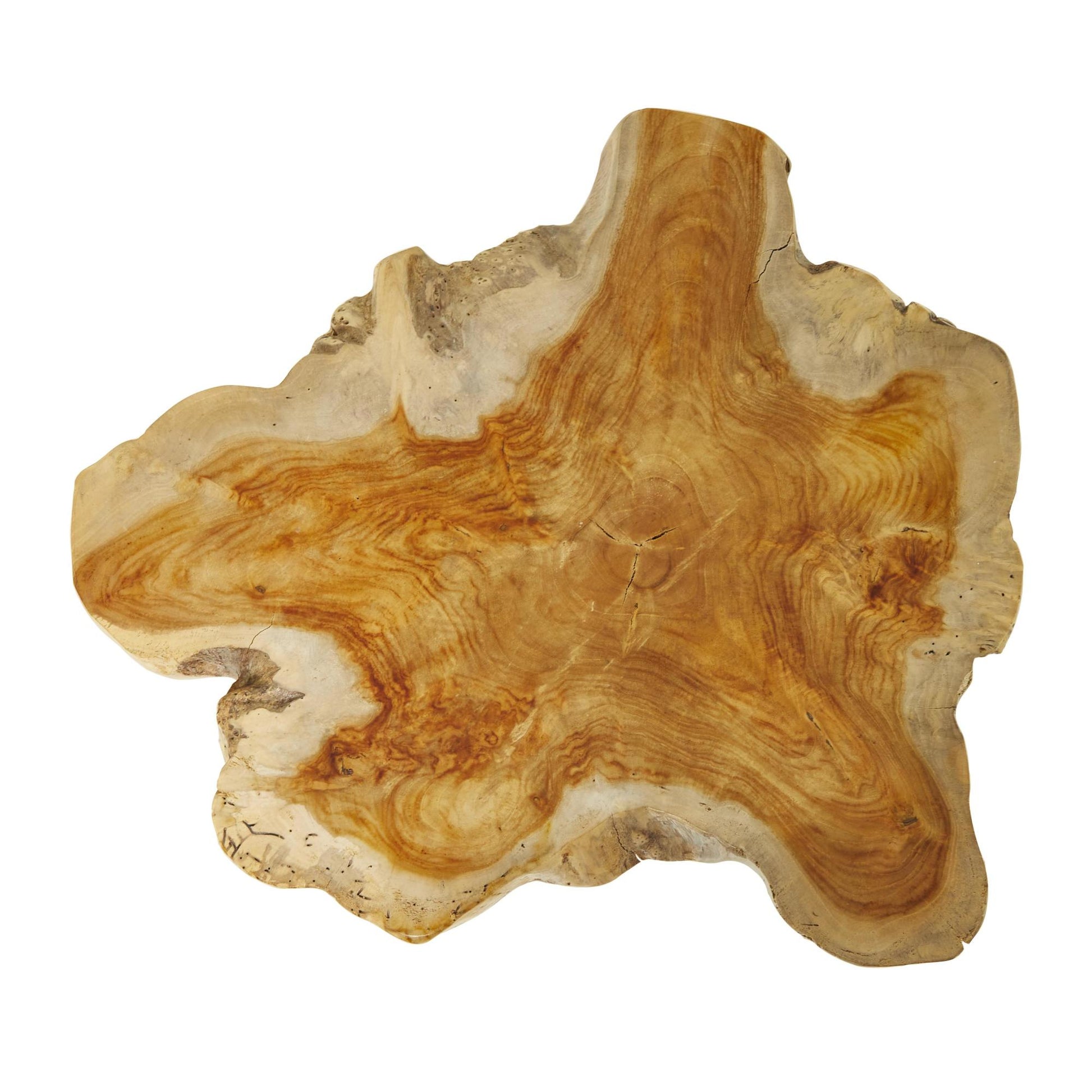 Set of 2 Brown Teak Wood Live Edge Top Side End Accent Table with Black Metal Hairpin Legs