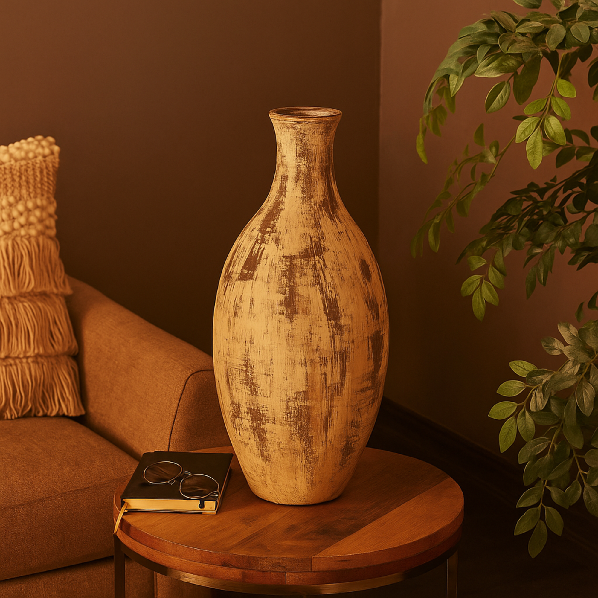Brown Ceramic Antique Style Distressed Decorative Vase