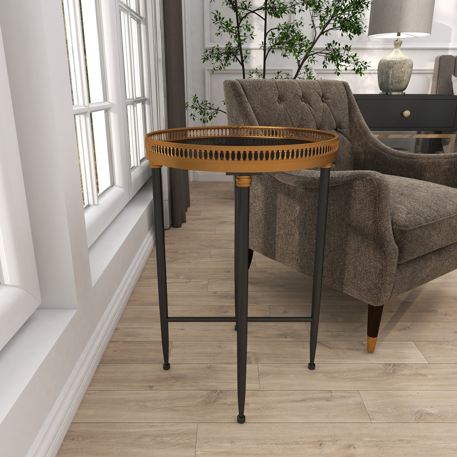 Bronze Metal Vintage Inspired Cutout Round Side End Accent Table
