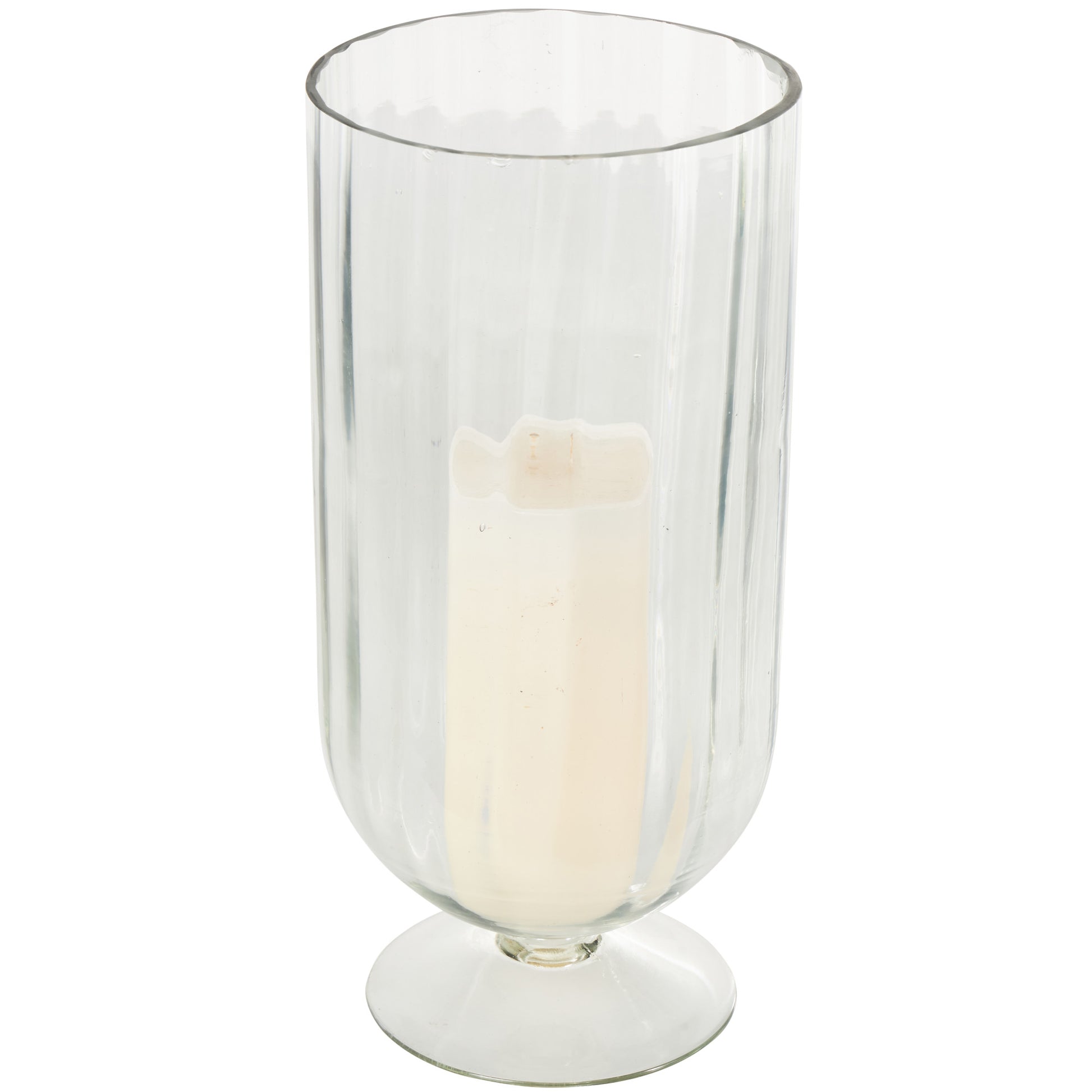 Glass Ribbed Fluted Decorative Candle Holder with Elevated Base 6" x 6" x 11"