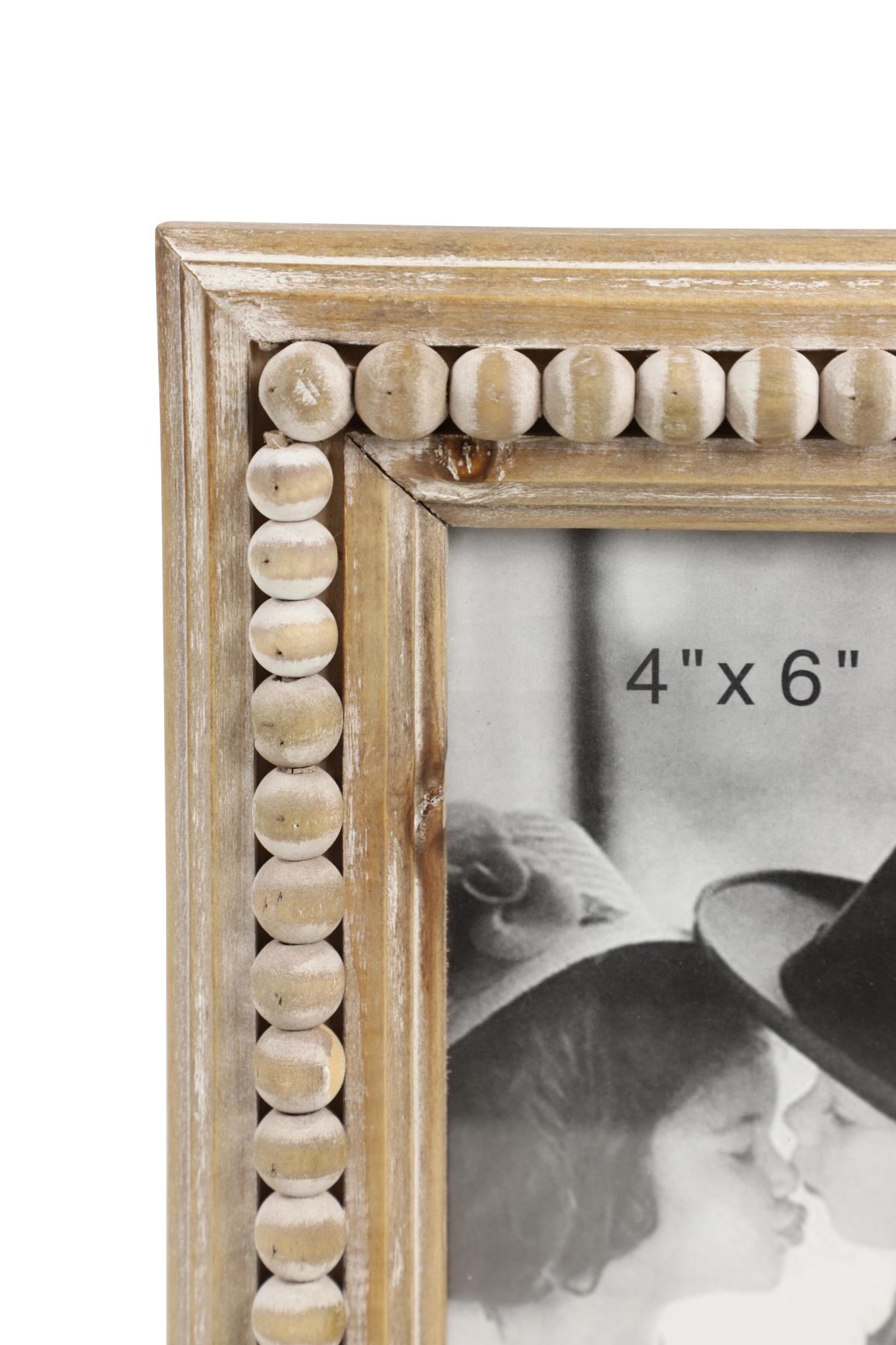 Brown Wood Beaded 3 Slot Ornate Photo Frame