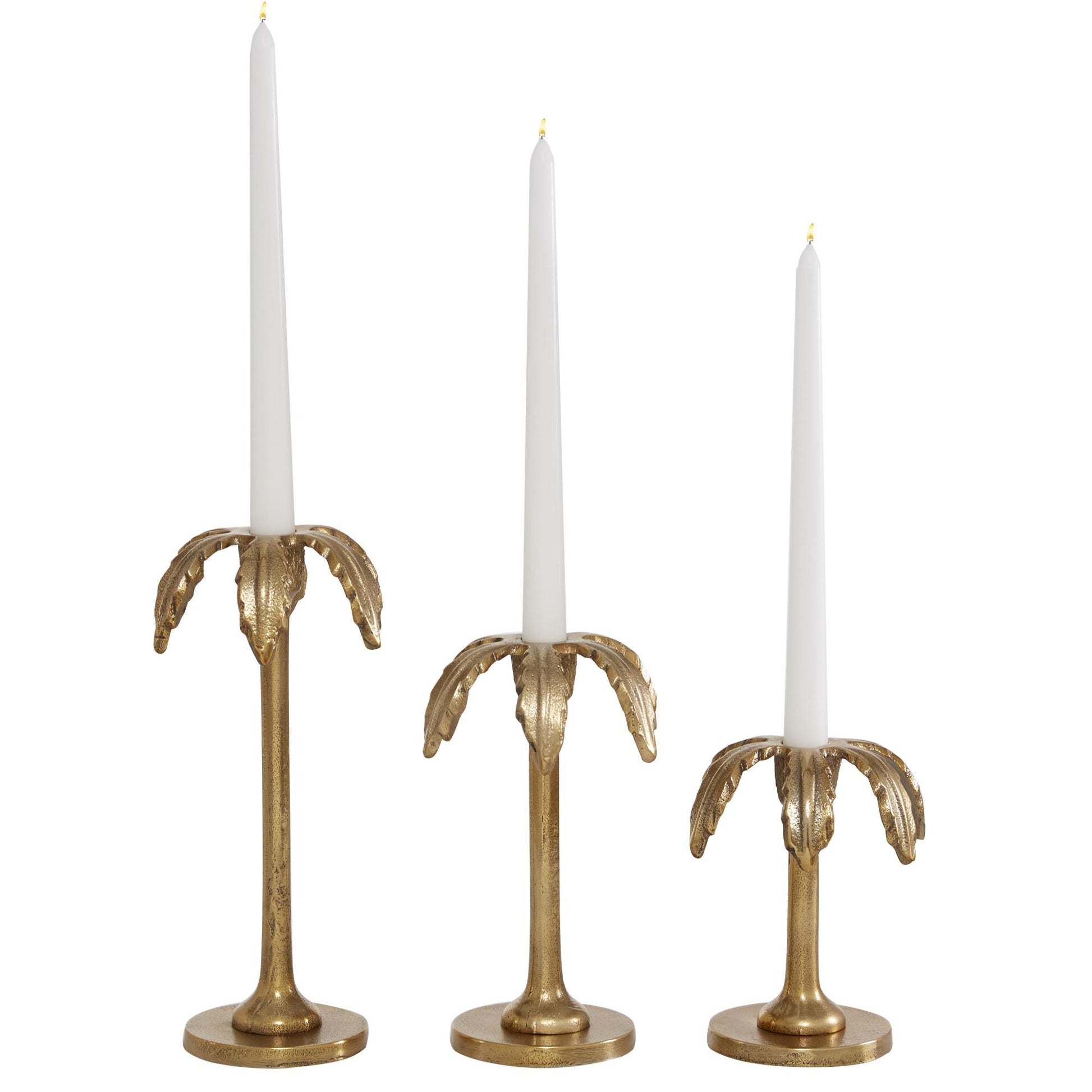 Set of 3 Gold Aluminum Metal Palm Tree Decorative Candle Holder