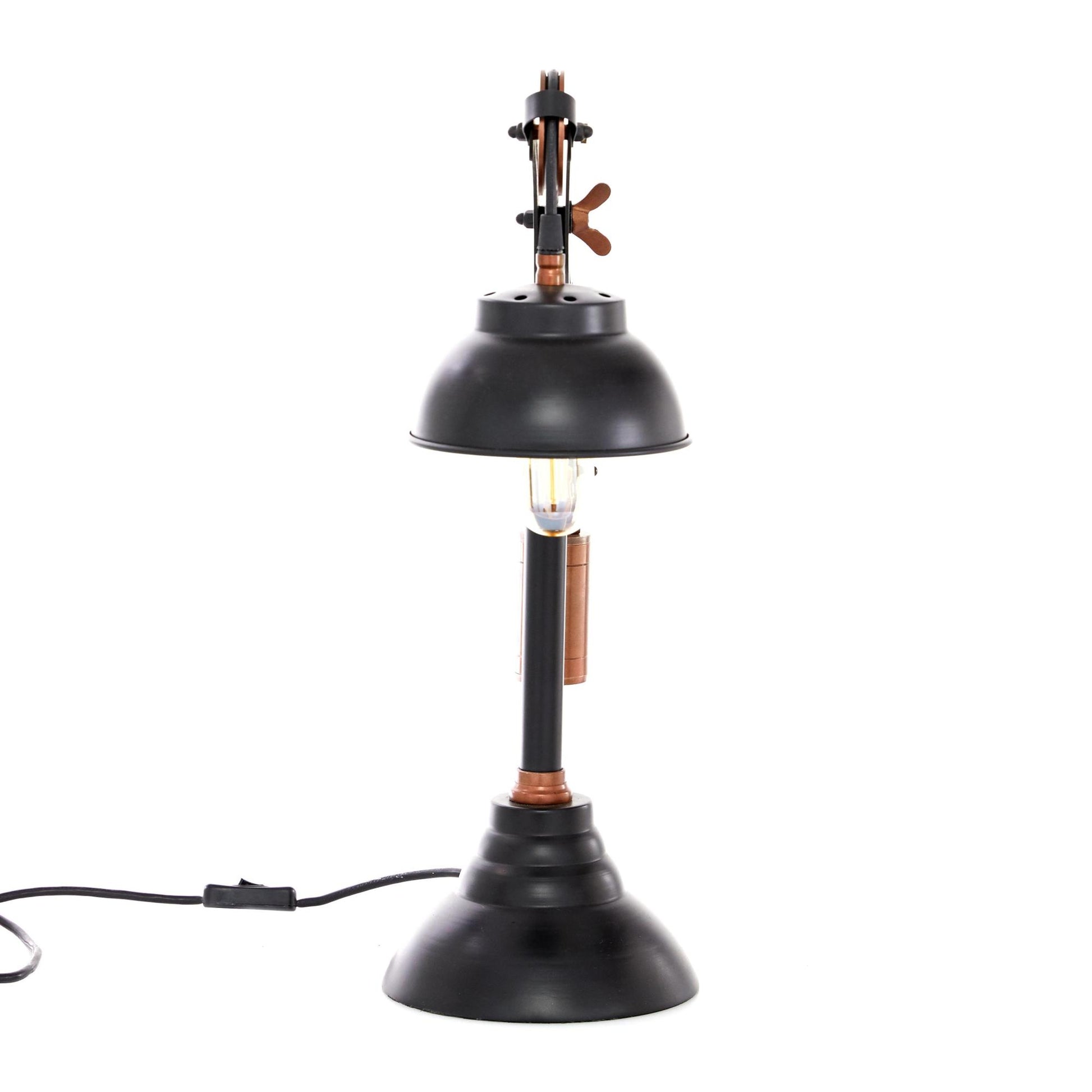 Black Aluminum Metal Pulley Room Desk Lamp with Copper Accents