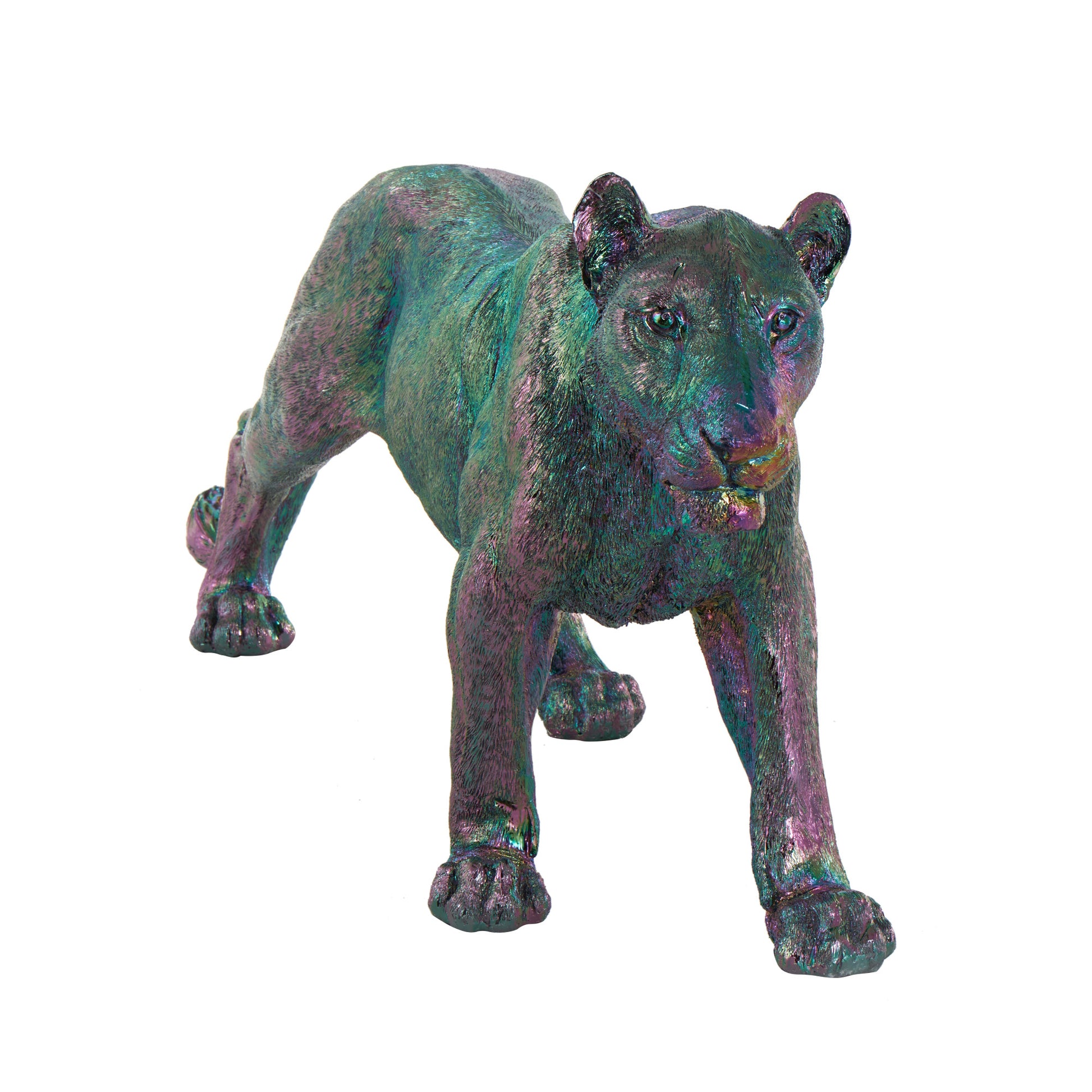Leopard Multi Colored Resin Standing Decorative Sculpture with Rainbow Shimmer Finish