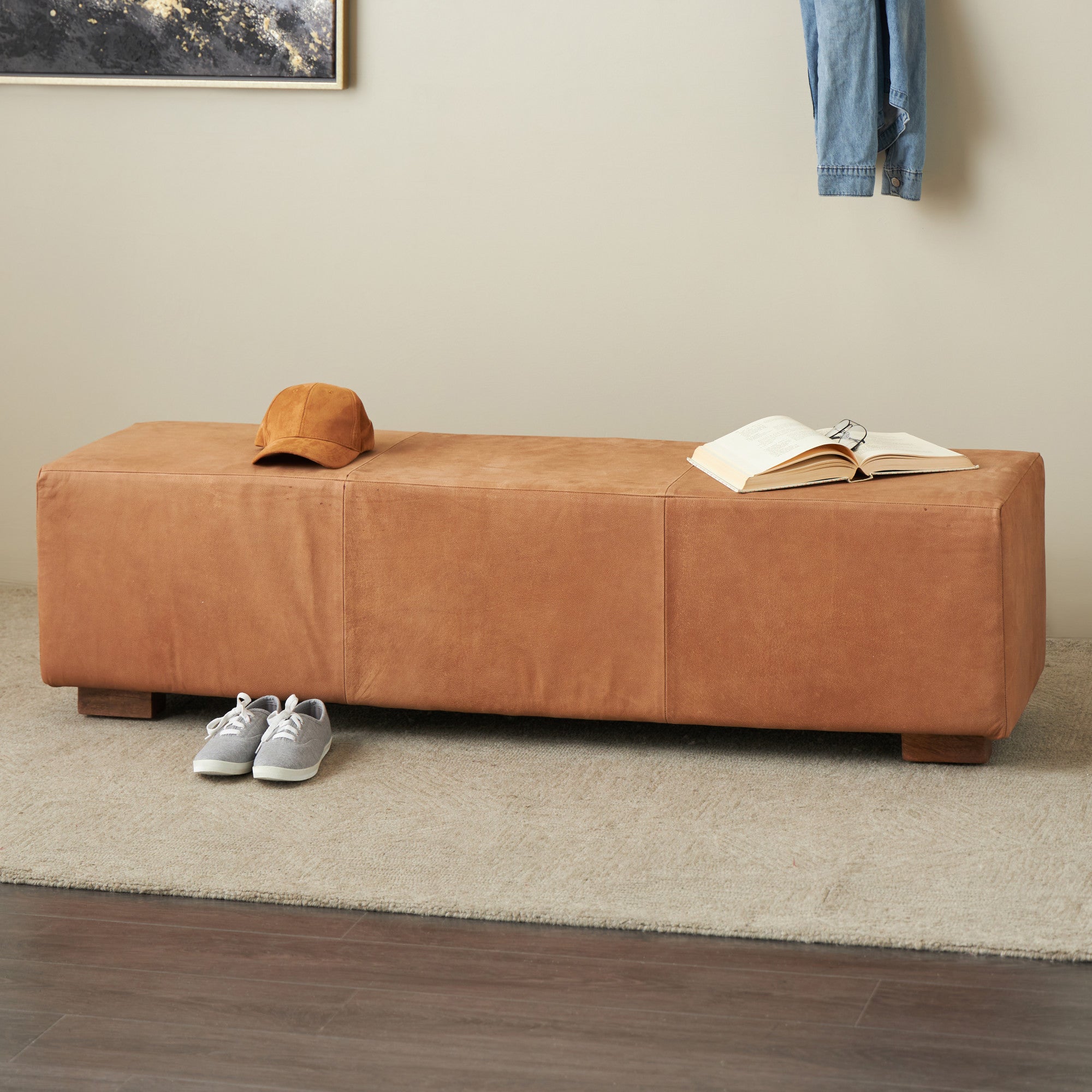Upholstered Home Bench with Wood Legs