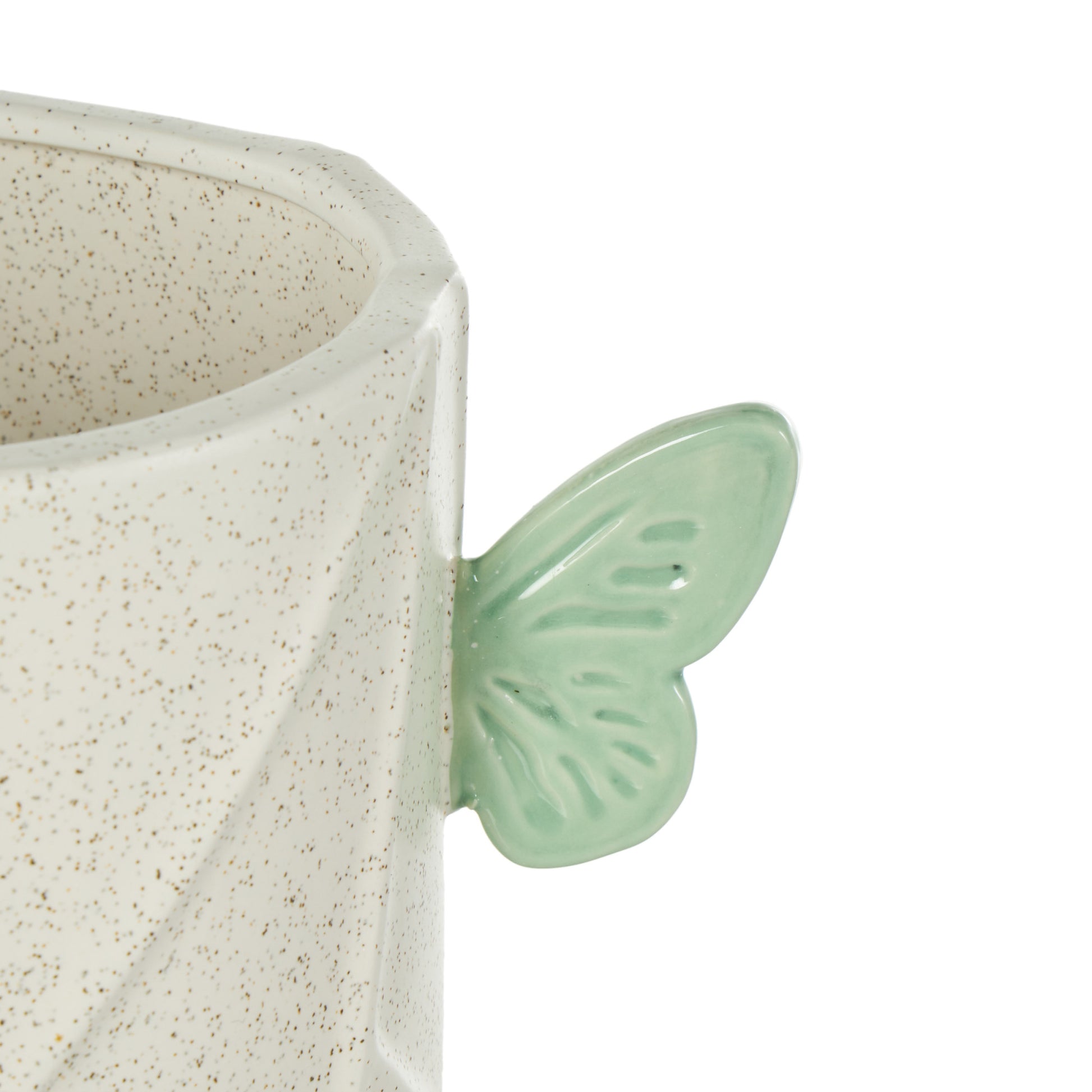 Butterfly White Ceramic Wide Decorative Vase with Multicolor Accents