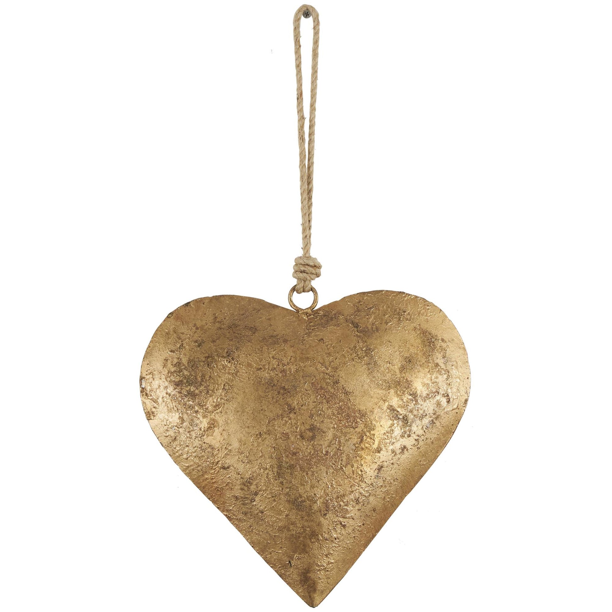 Set of 3 Heart Metal Tibetan Inspired Weathered Indoor Outdoor Decorative Bells with Jute Hanging Rope