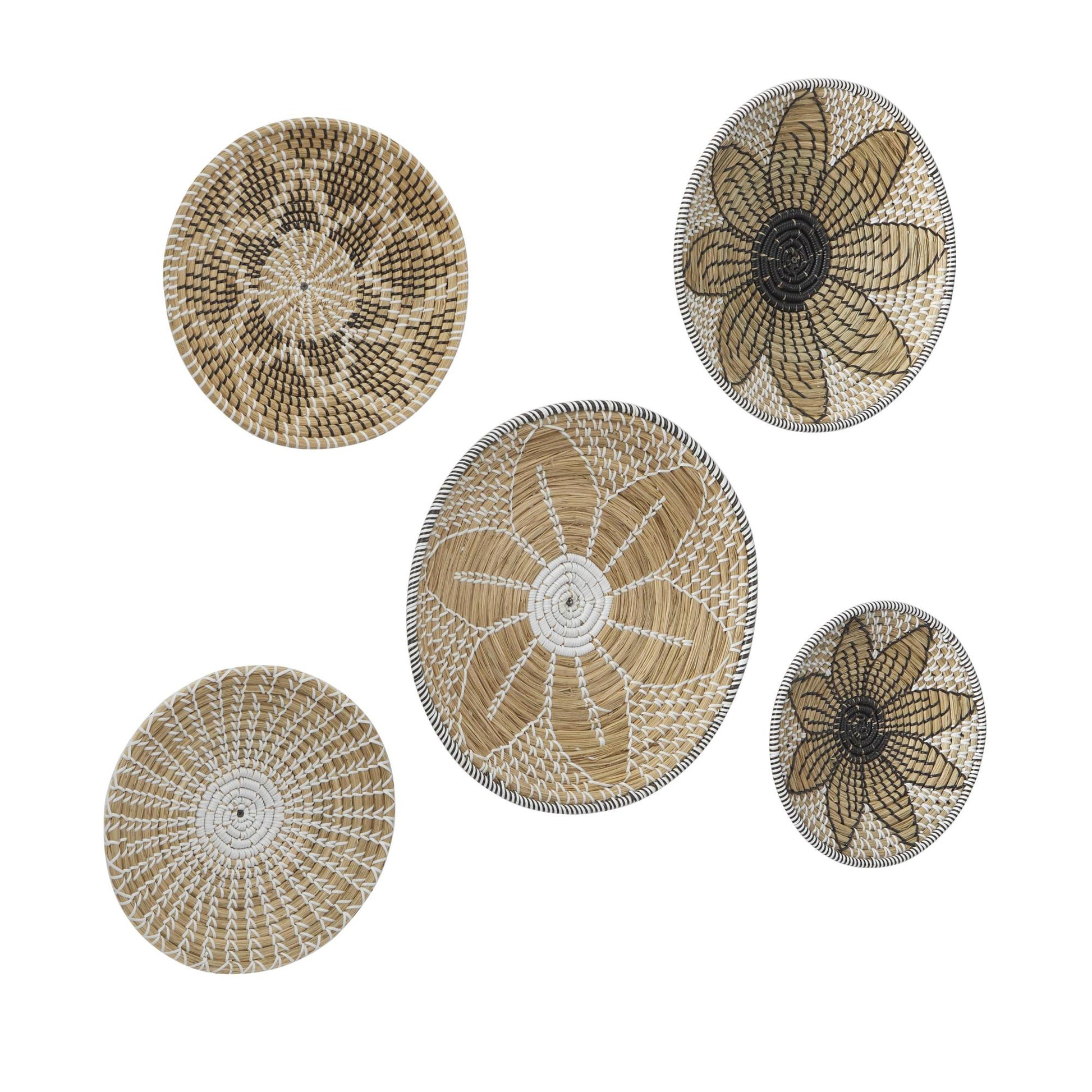 Set of 5 Plate Brown Seagrass Handmade Basket Home Wall Decor