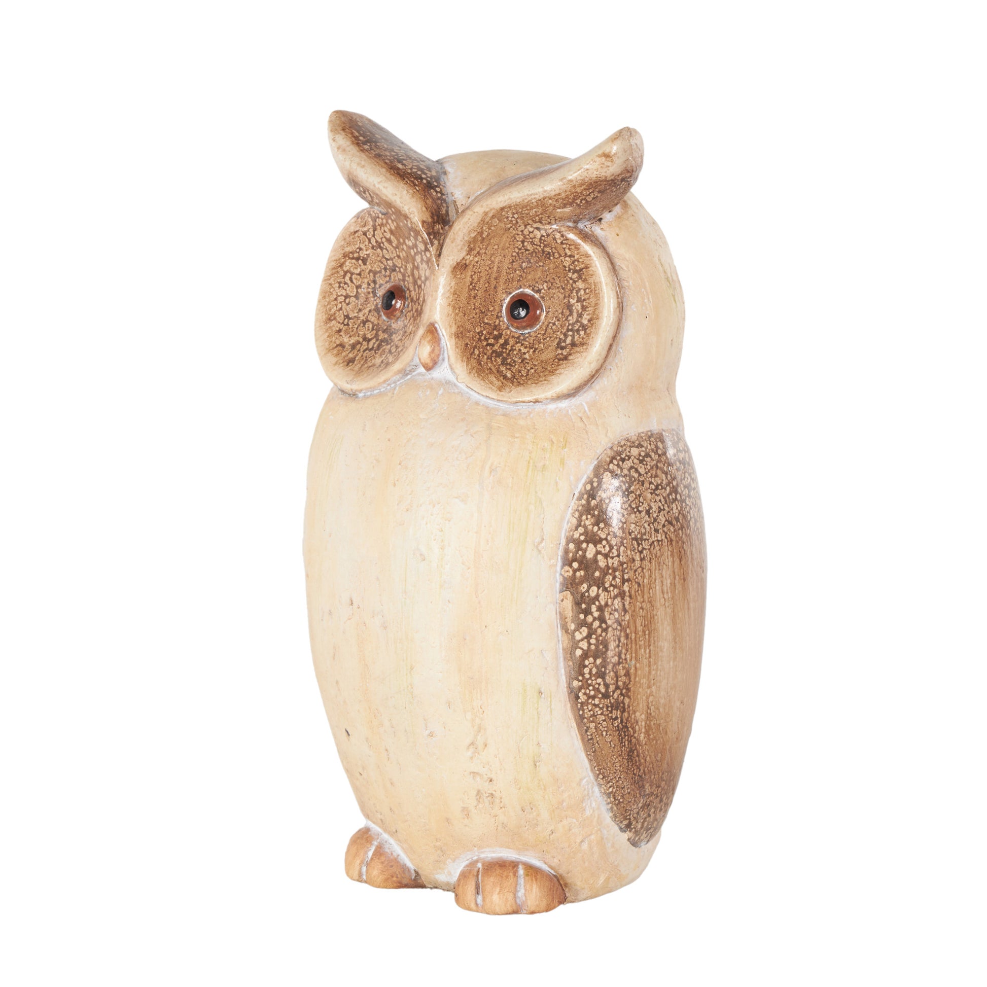 Owl Cream Magnesium Oxide Decorative Garden Sculpture with Brown Accents