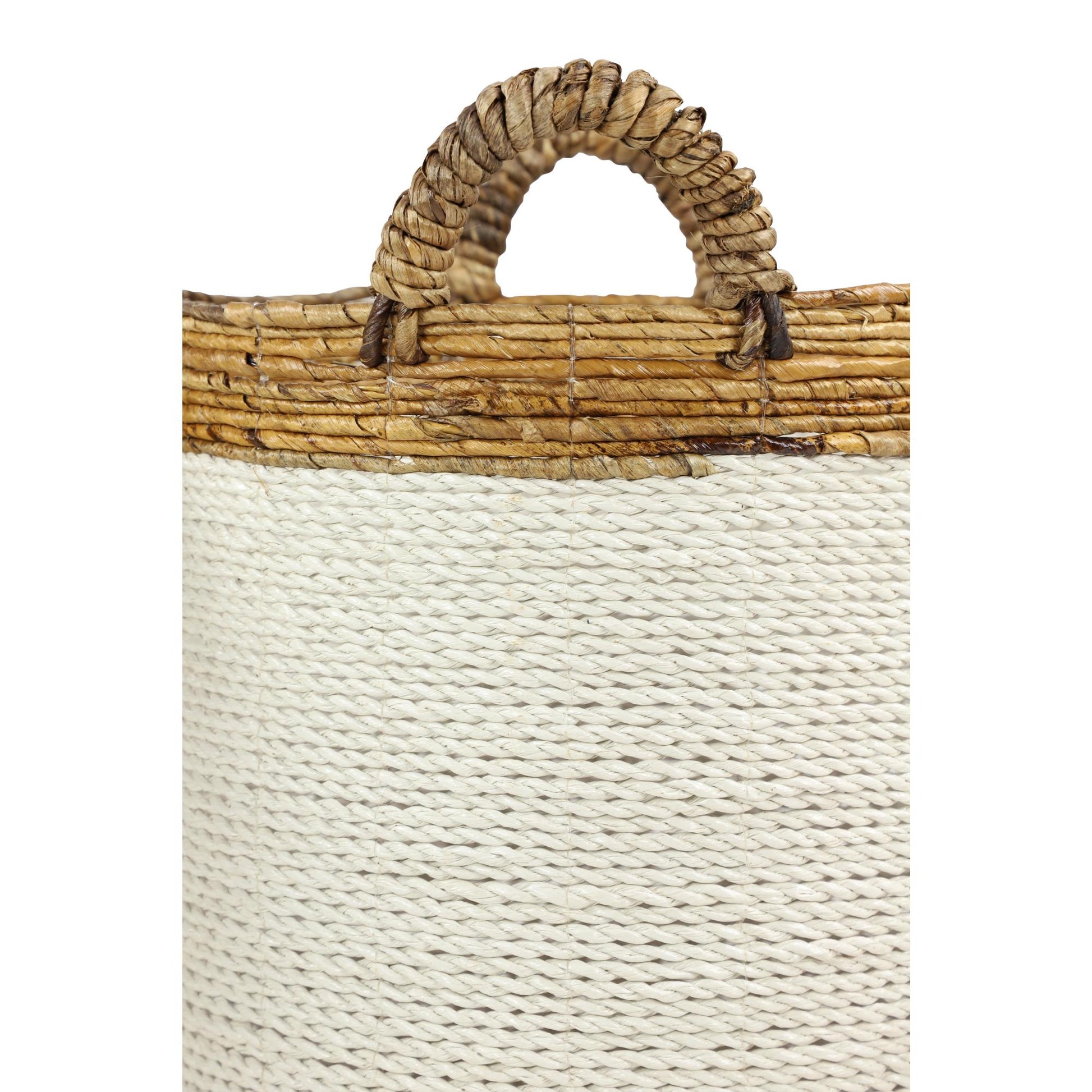 Set of 3 White Seagrass Handmade Two Toned Decorative and Functional Storage Basket with Handles