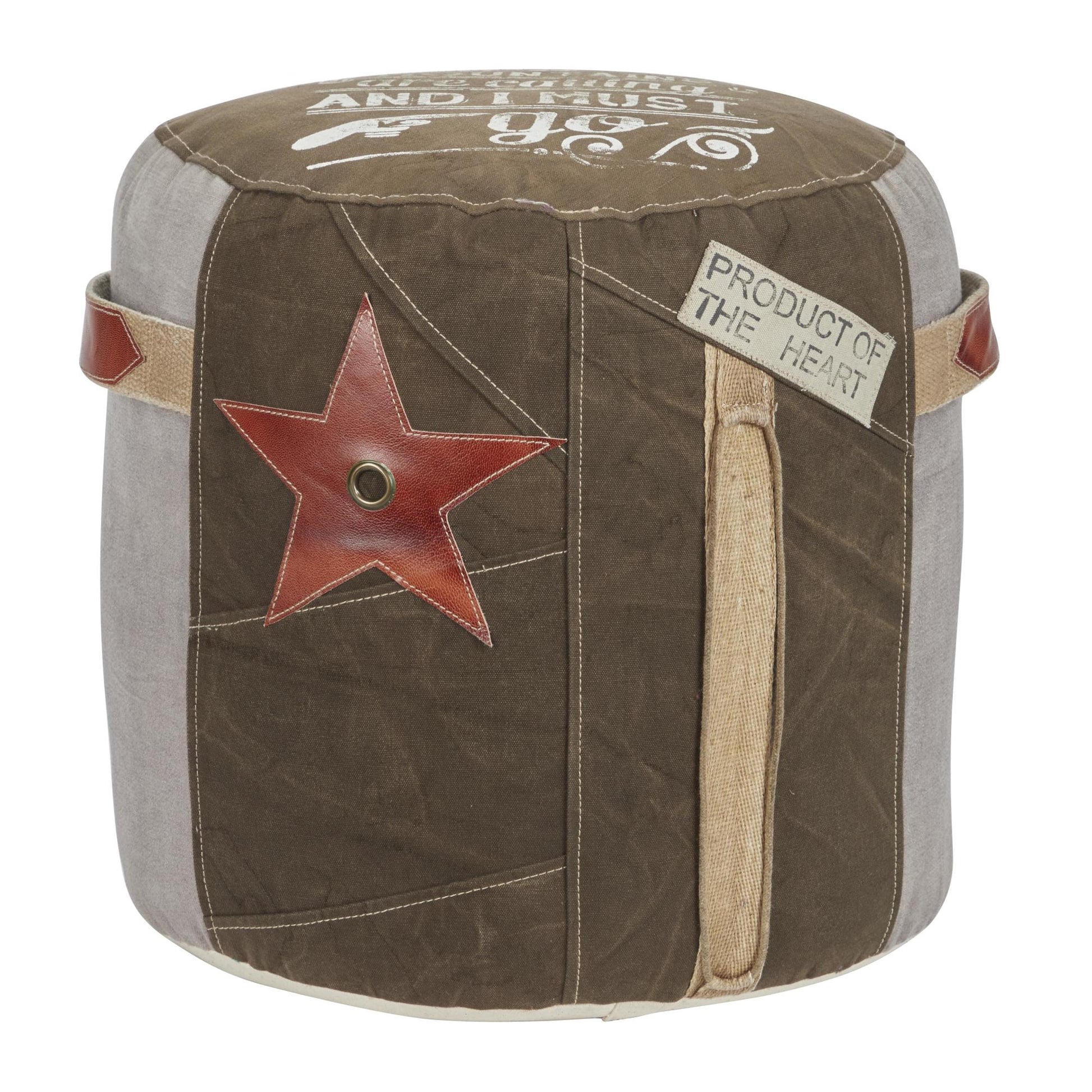 Star Canvas Stuffed Pouf with Leather Accents