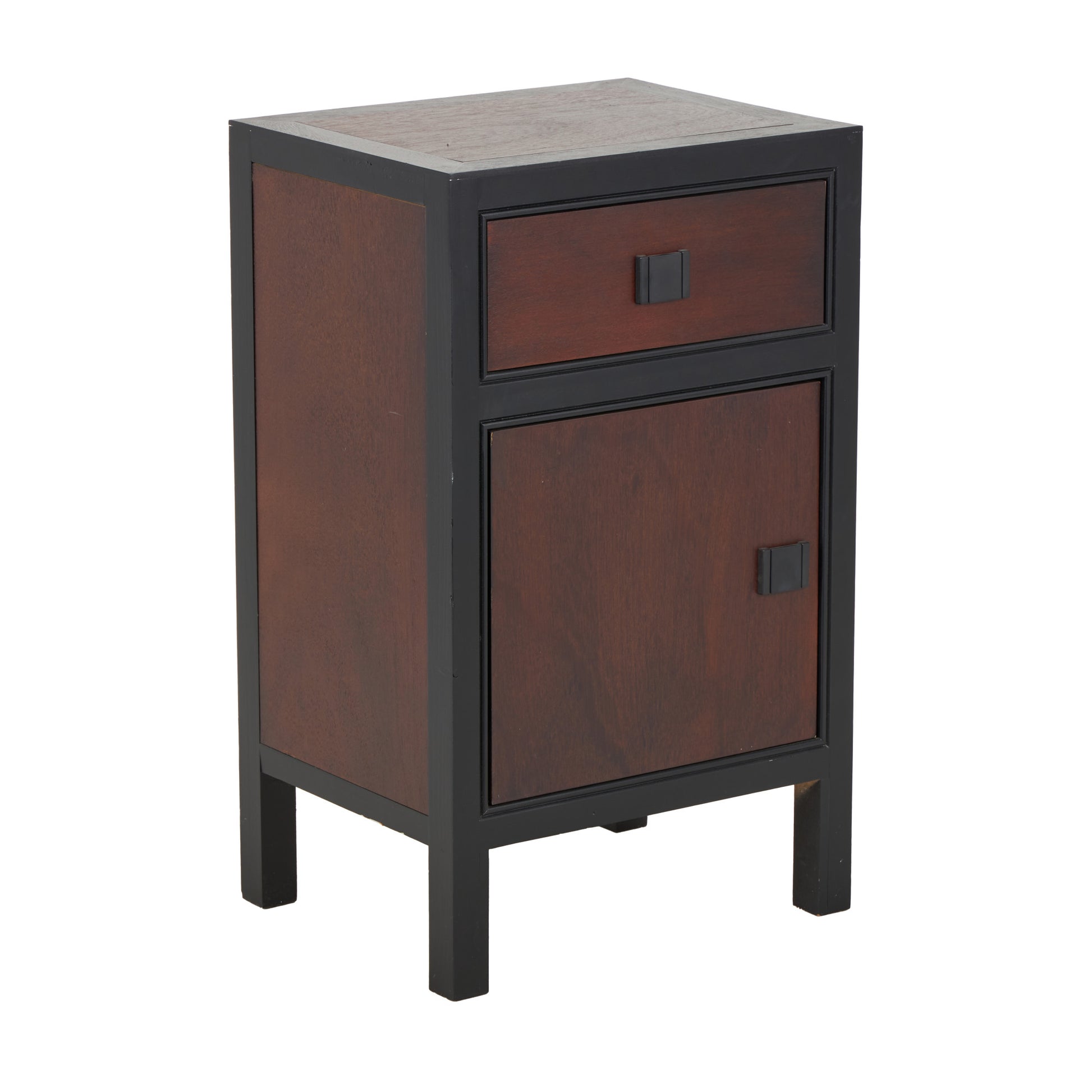 Dark Brown Wood Square 1 Door and 1 Drawer Room Cabinet with Black Frame