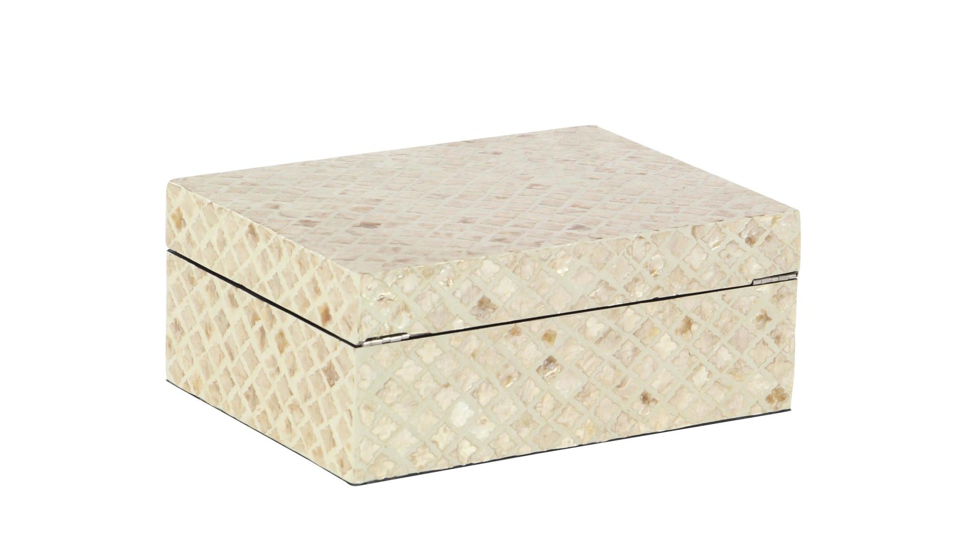 Set of 2 Cream Mother of Pearl Shell Handmade Decorative Box with Hinged Lid