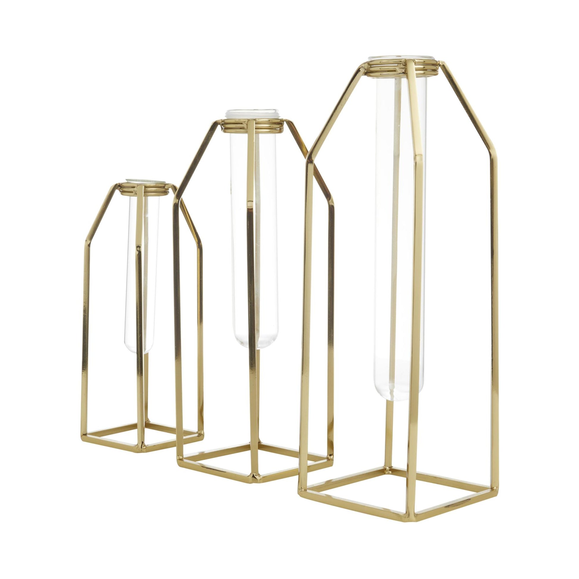 CosmoLiving by Cosmopolitan Set of 3 Gold Stainless Steel Metal Test Tube Decorative Vase