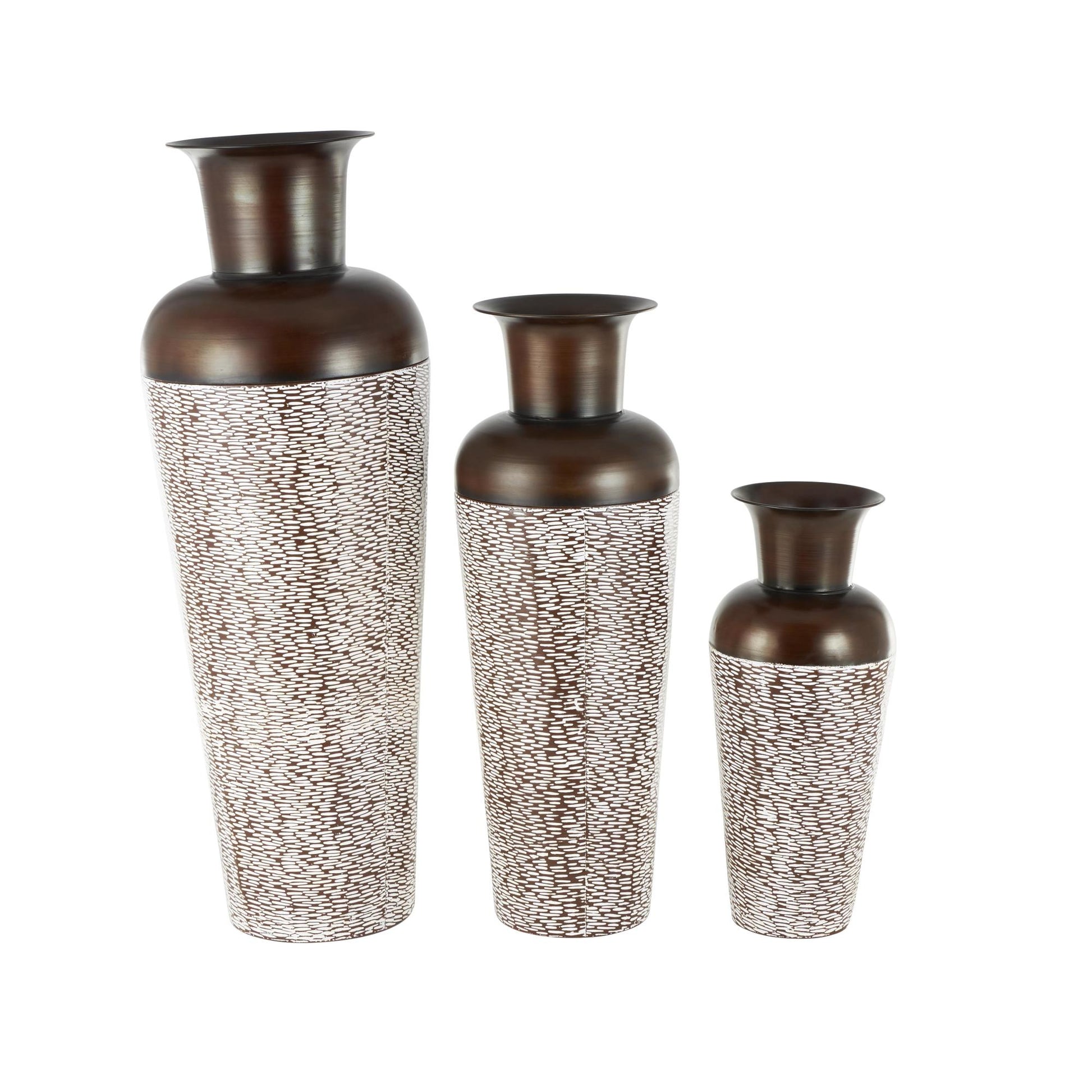 Set of 3 Metal Tall Tapered Floor Decorative Vase with Brown Trumpet Tops Set of 3 18", 39", 28"H
