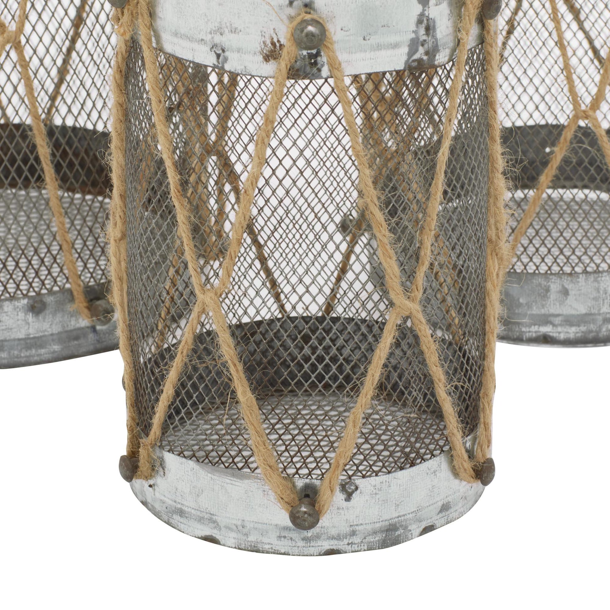 Set of 3 Silver Metal Decorative Indoor Outdoor Candle Lantern