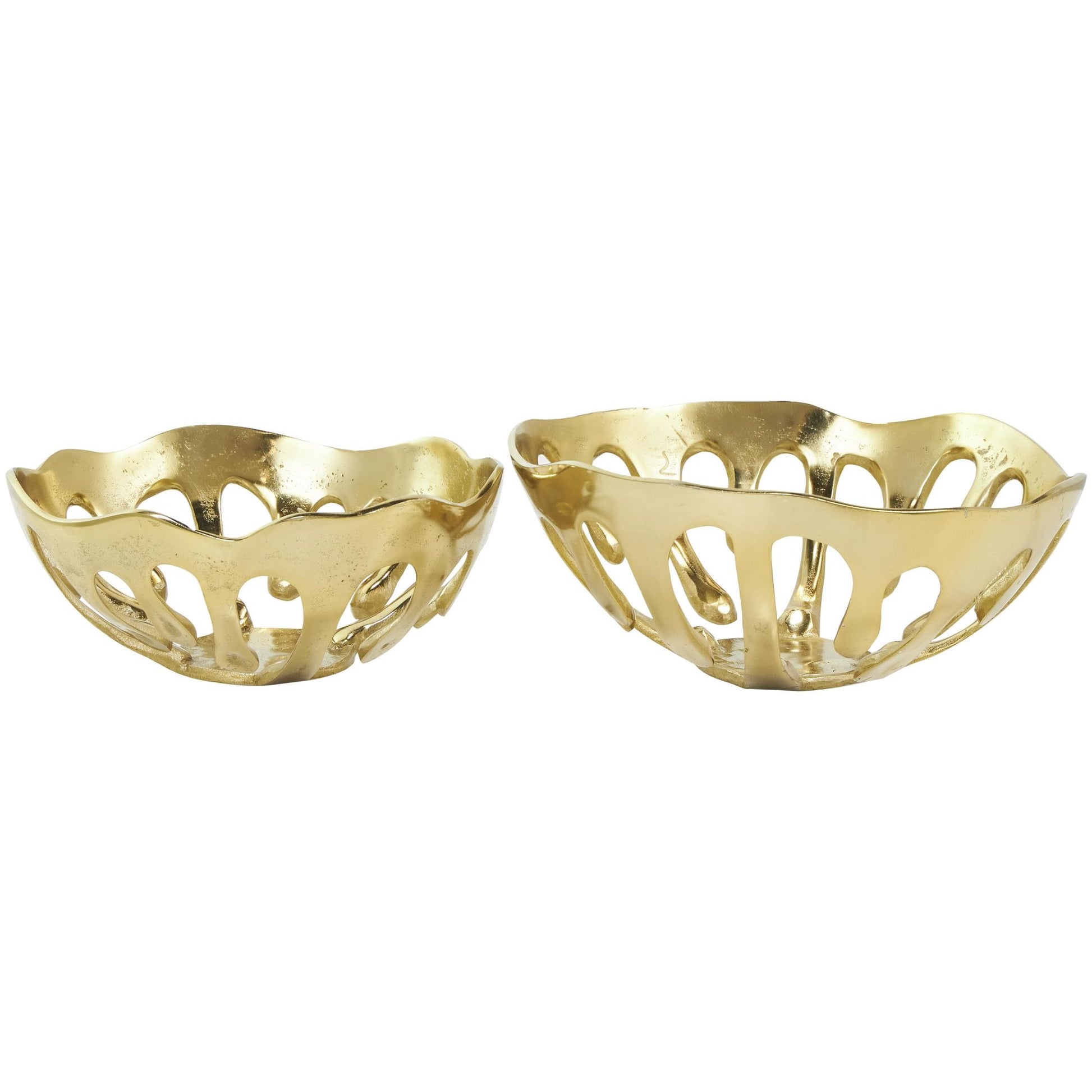 Set of 2 Abstract Aluminum Metal Drip Large Decorative Bowl with Melting Designed Body