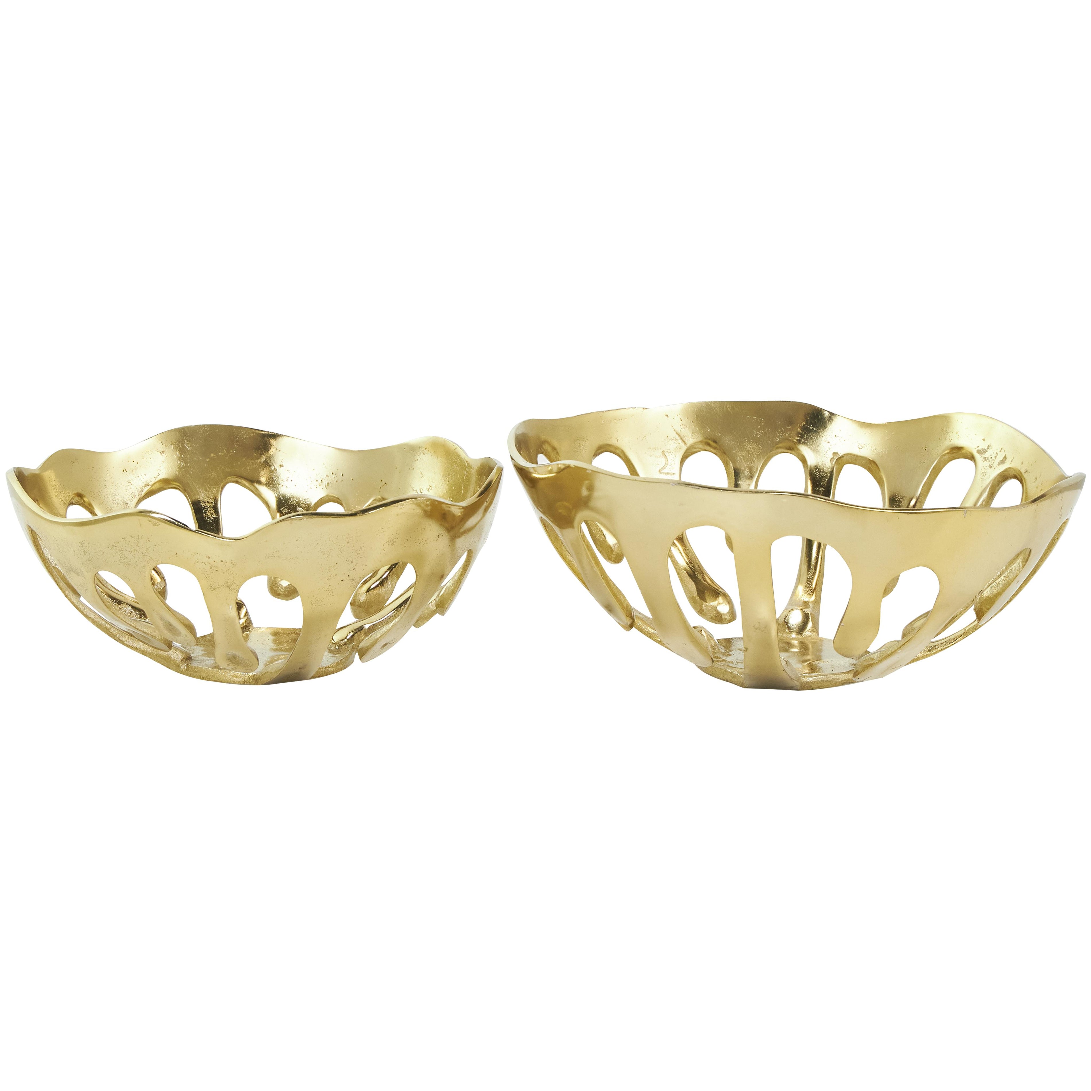 Set of 2 Abstract Aluminum Metal Drip Large Decorative Bowl with Melting Designed Body