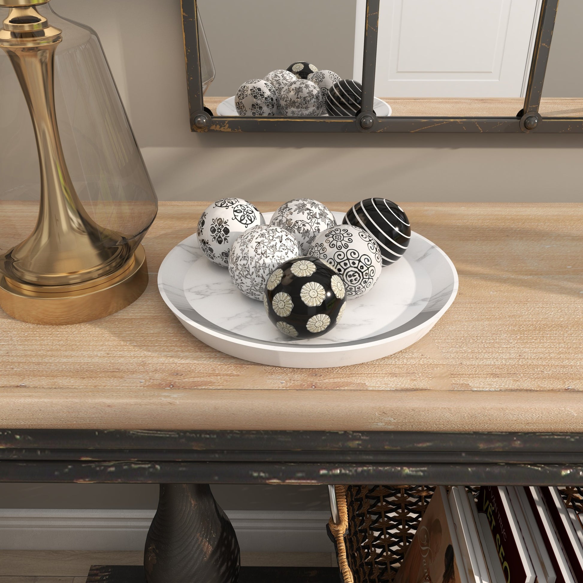 Set of 6 Floral Ceramic Handmade Decorative Orbs & Vase Filler with Varying Patterns and White Accents