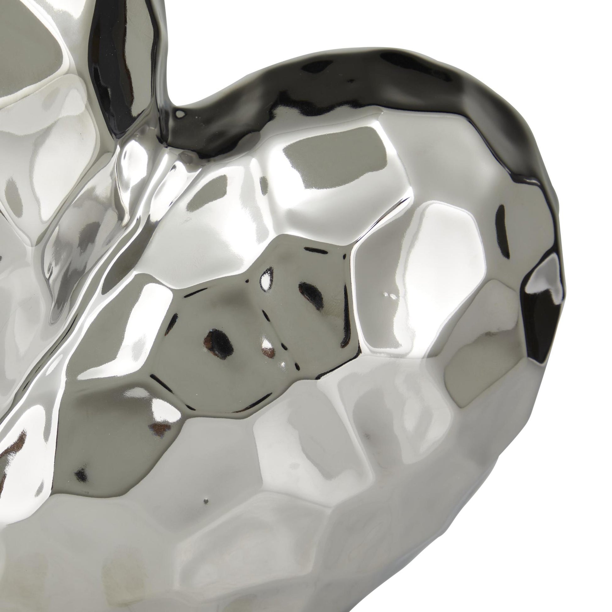Heart Porcelain Ceramic Dimensional Origami Inspired Angled Decorative Sculpture with Faceted Exterior