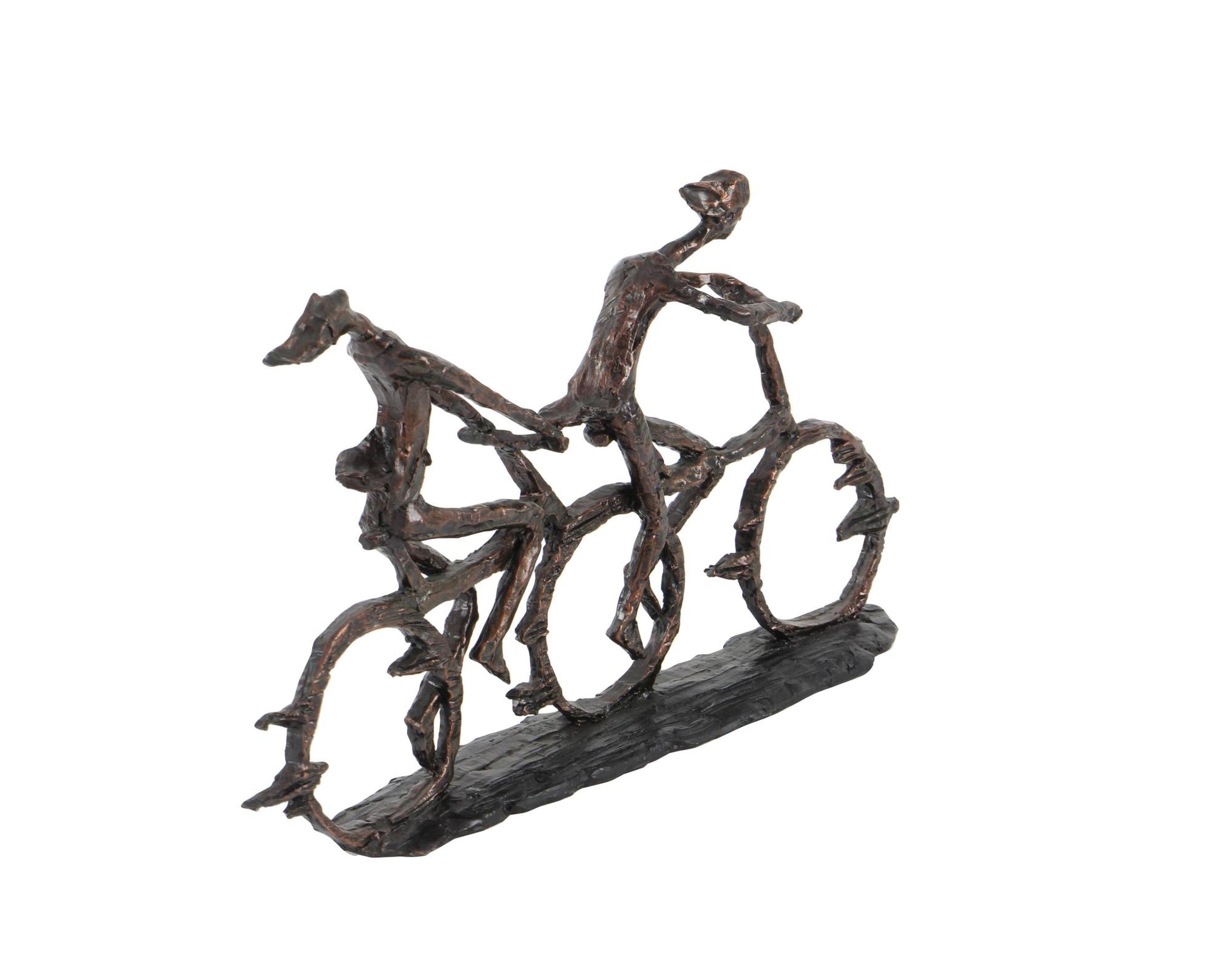 People Bronze Polystone Bicycling Decorative Sculpture with Copper Texturing