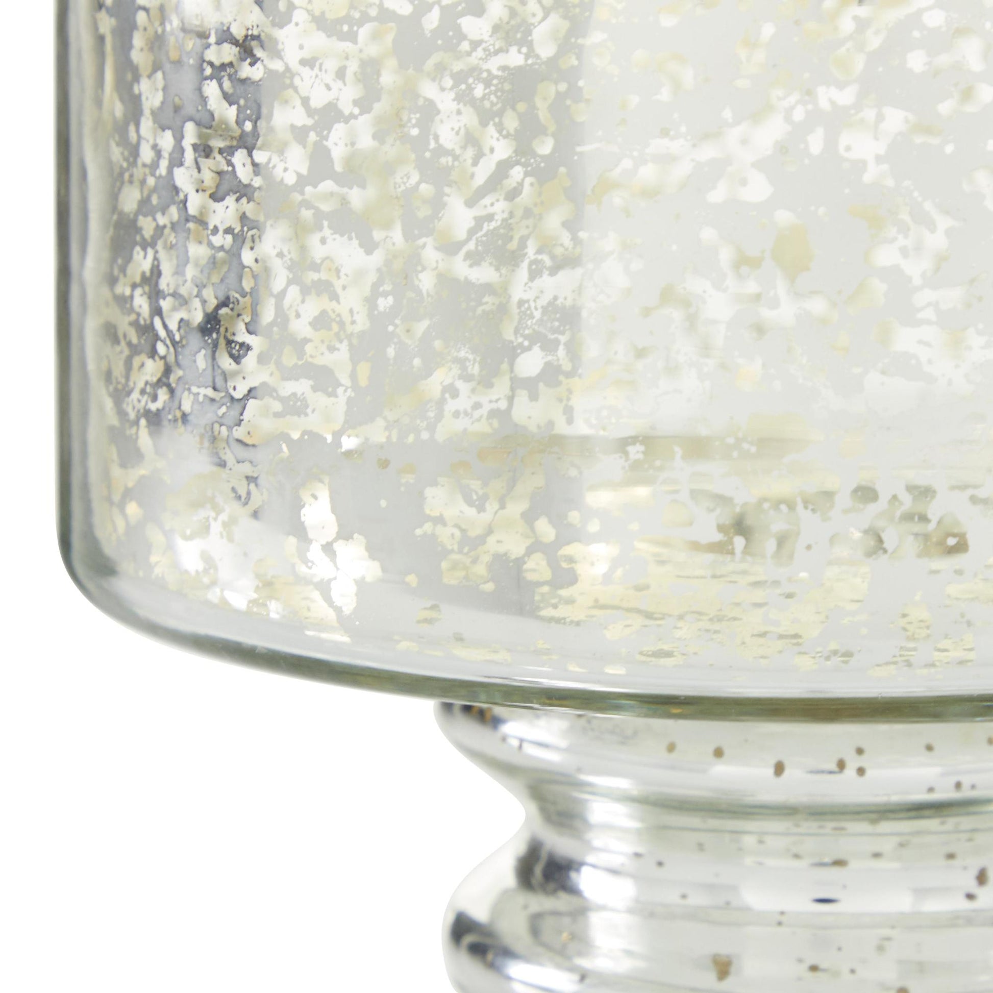 Silver Glass Handmade Turned Style Pillar Room Hurricane Lamp with Faux Mercury Glass Finish
