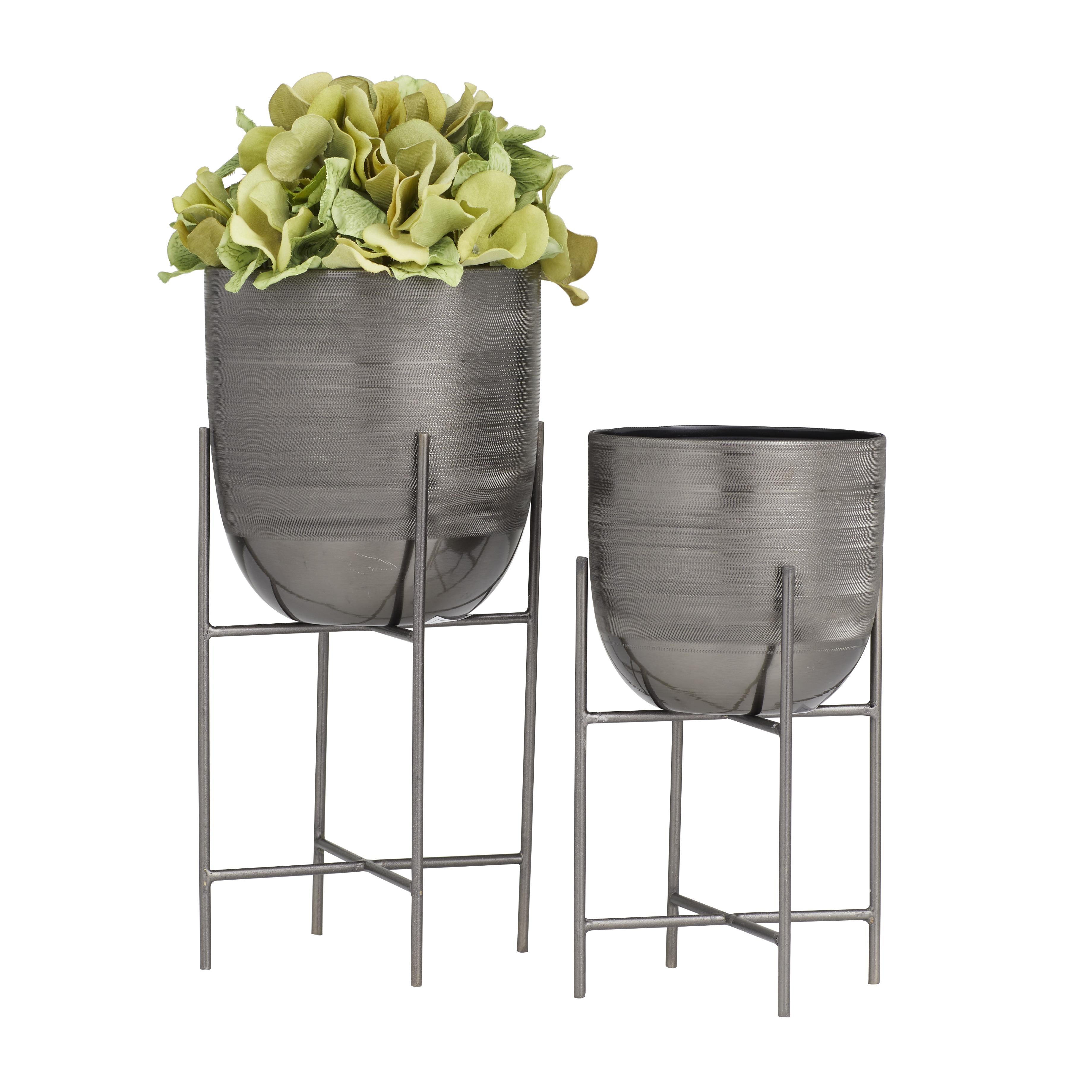 Set of 2 Metal Indoor Outdoor Planter with Removable Stand