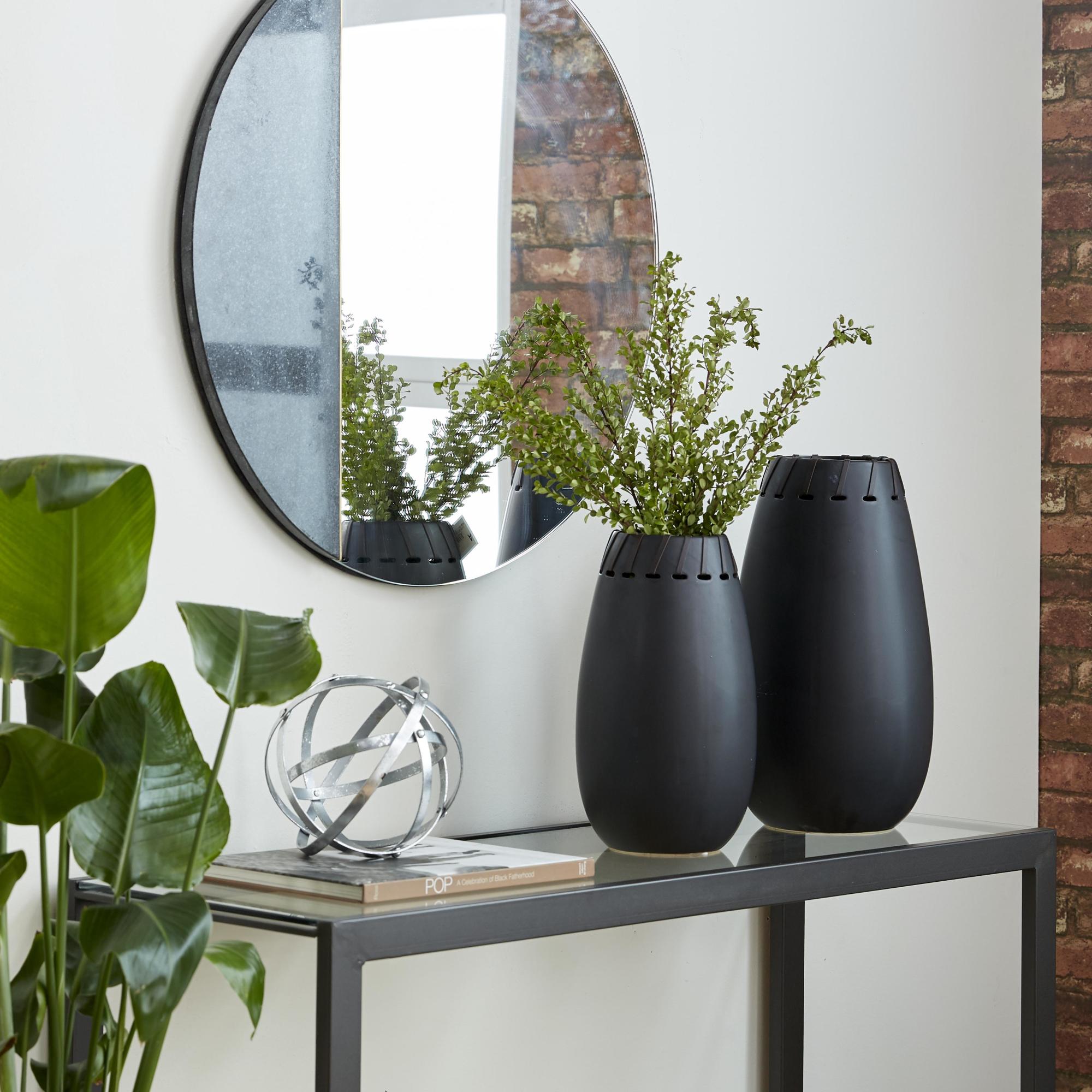 Set of 2 Black Ceramic Decorative Vase with Cut Out Patterns