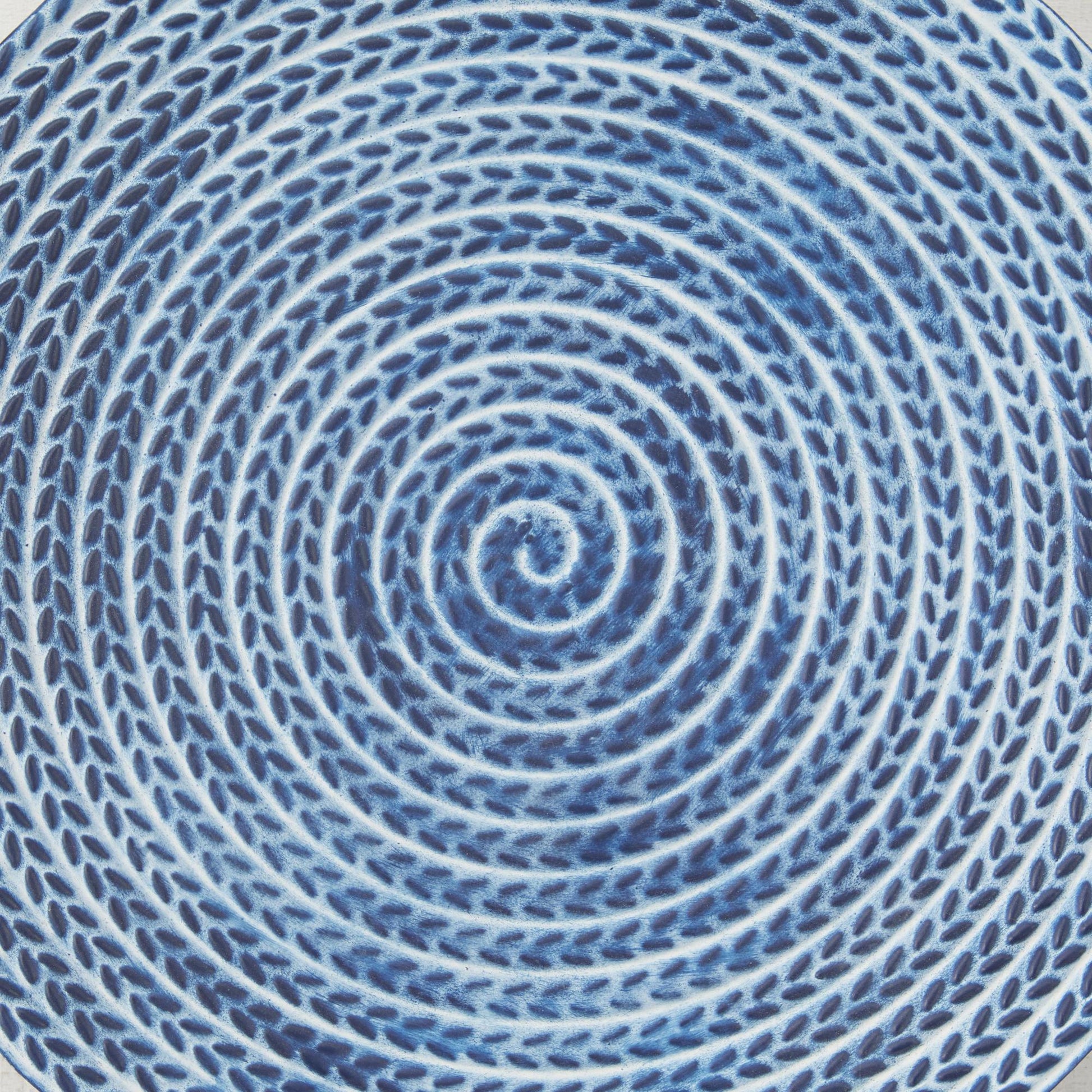 Set of 4 Starburst Blue Metal 3D Spiral Plate Living Room Framed Wall Art with Black Wood Frames